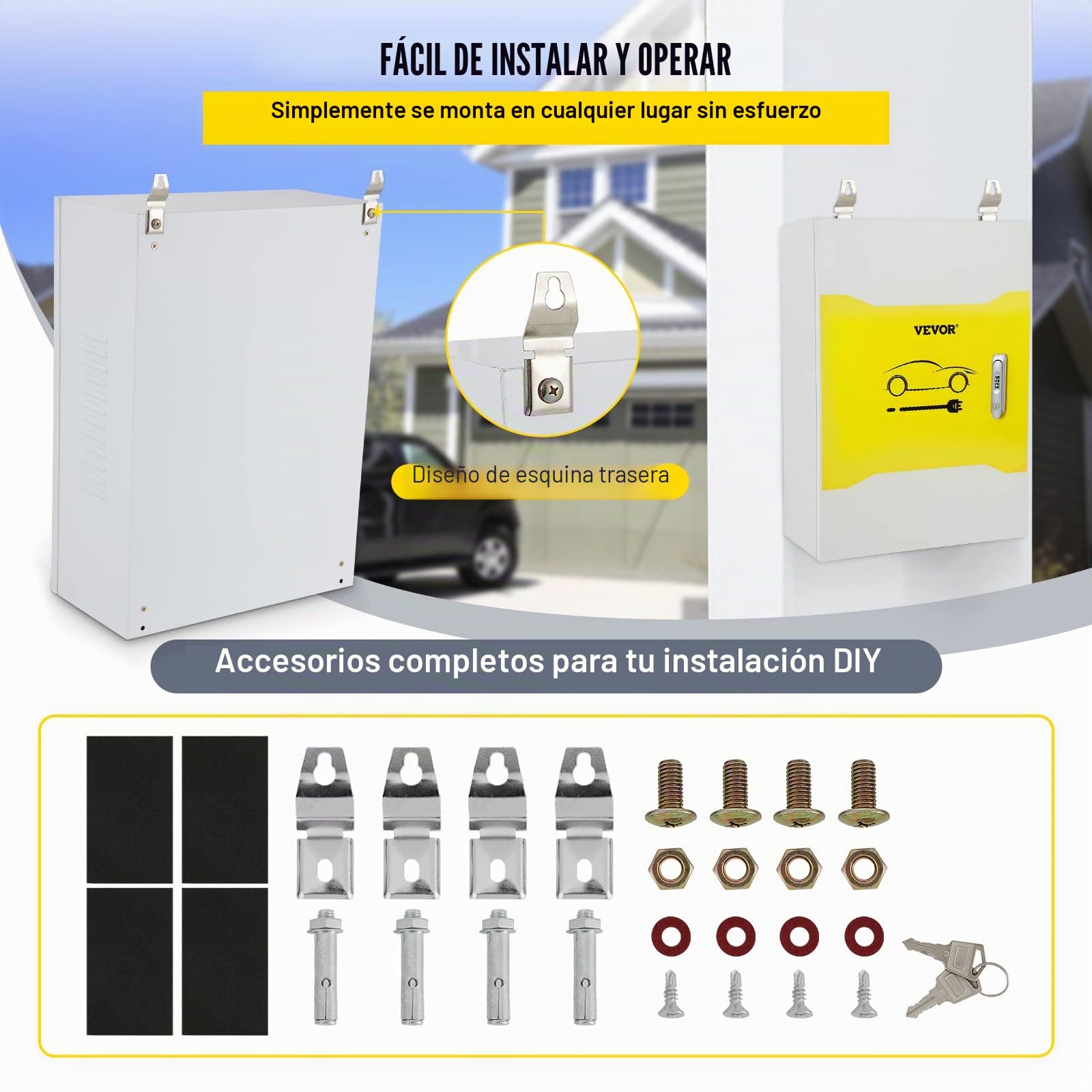 VEVOR Caja de Estación de Carga Tesla 70x50x25 cm Caja de Cable para Exteriores Organizador de Cables IP32 Impermeable a Prueba de Polvo Caja eléctrica de Acero en Rollo frío para Conector de Pared