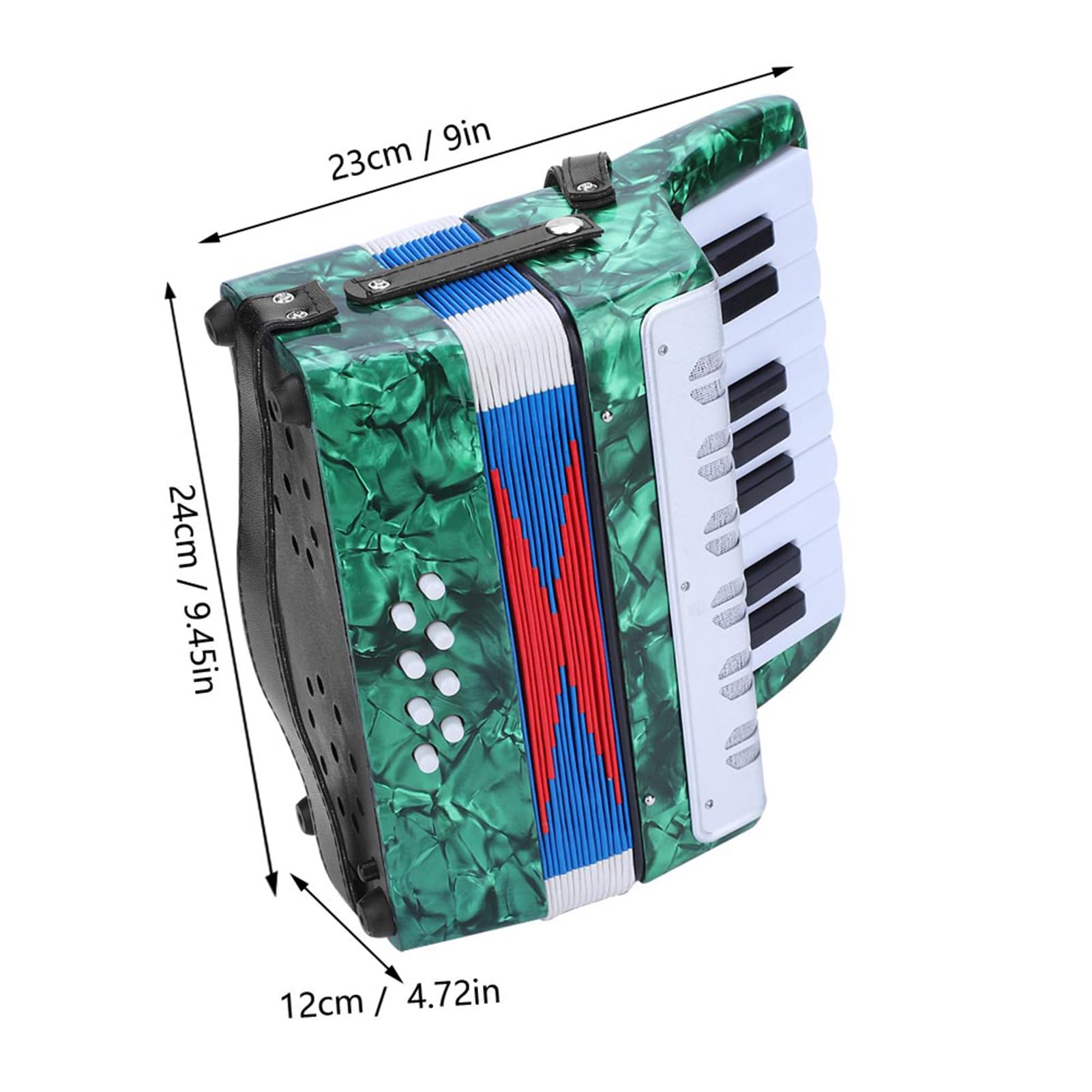 Akordeon fortepianowy HaloVerde dla początkujących, lekka harmonijka z 17 klawiszami 8 basów - edukacyjny instrument muzyczny dla dzieci (Green)