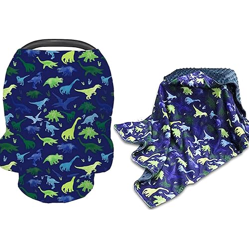 Dinosaur Baby Car Seat Cover & Minky Blanket for Baby, Car Seat Canopies