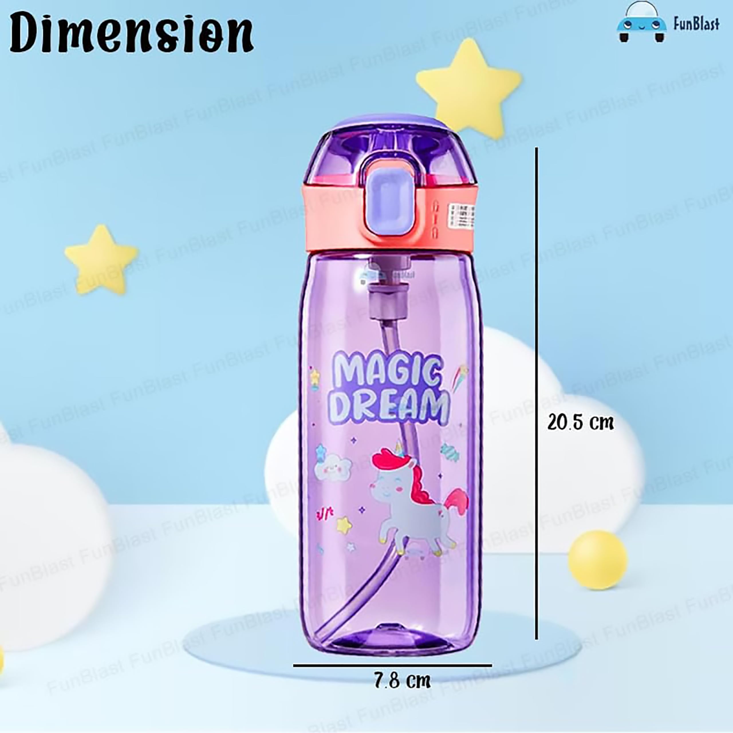 FunBlast Cute Water Bottle with Sipper, Water Bottle for kids, Sipper Bottle for Kids - Anti-leak Cartoon Kids Water Bottle for Kid (630 ML) (Unicorn) - Image 2 thumbnail