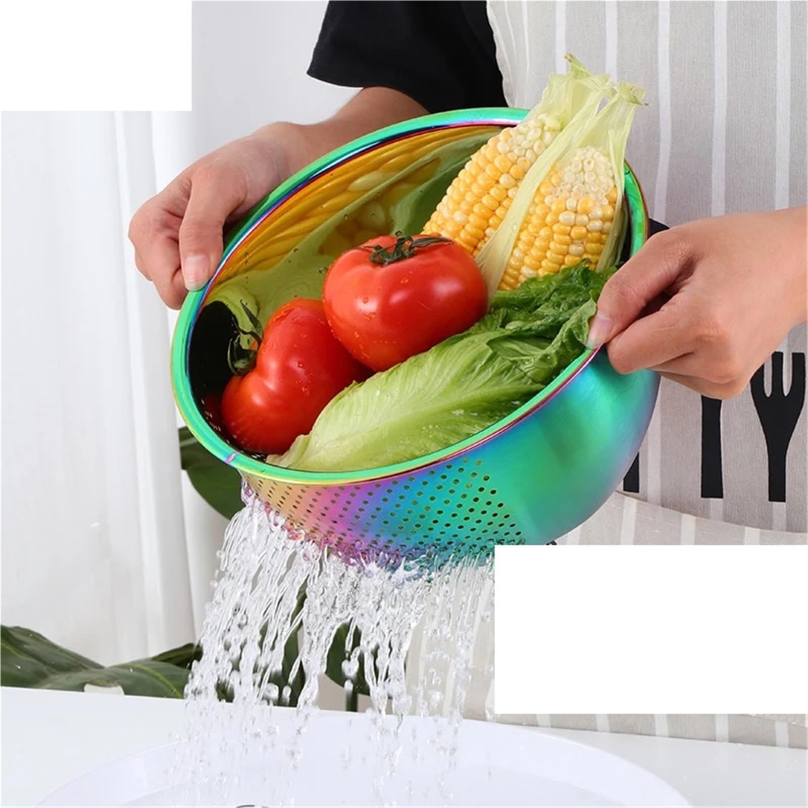 Reissieb Aus Edelstahl 1 stücke Sieb Korb Edelstahl Ablauf Reis Waschen Gemüse Obst Lagerung Premium Küche Feine Mesh(Color2)