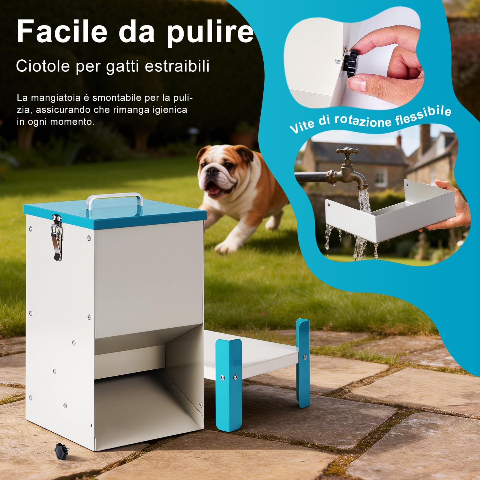 Distributore Automatico di Crocchette per Gatto 10L Ciotola Rialzata per Cani, Mangia secco in Metallo Rimovibile per Animali Domestici, Solido e Facile da Pulire