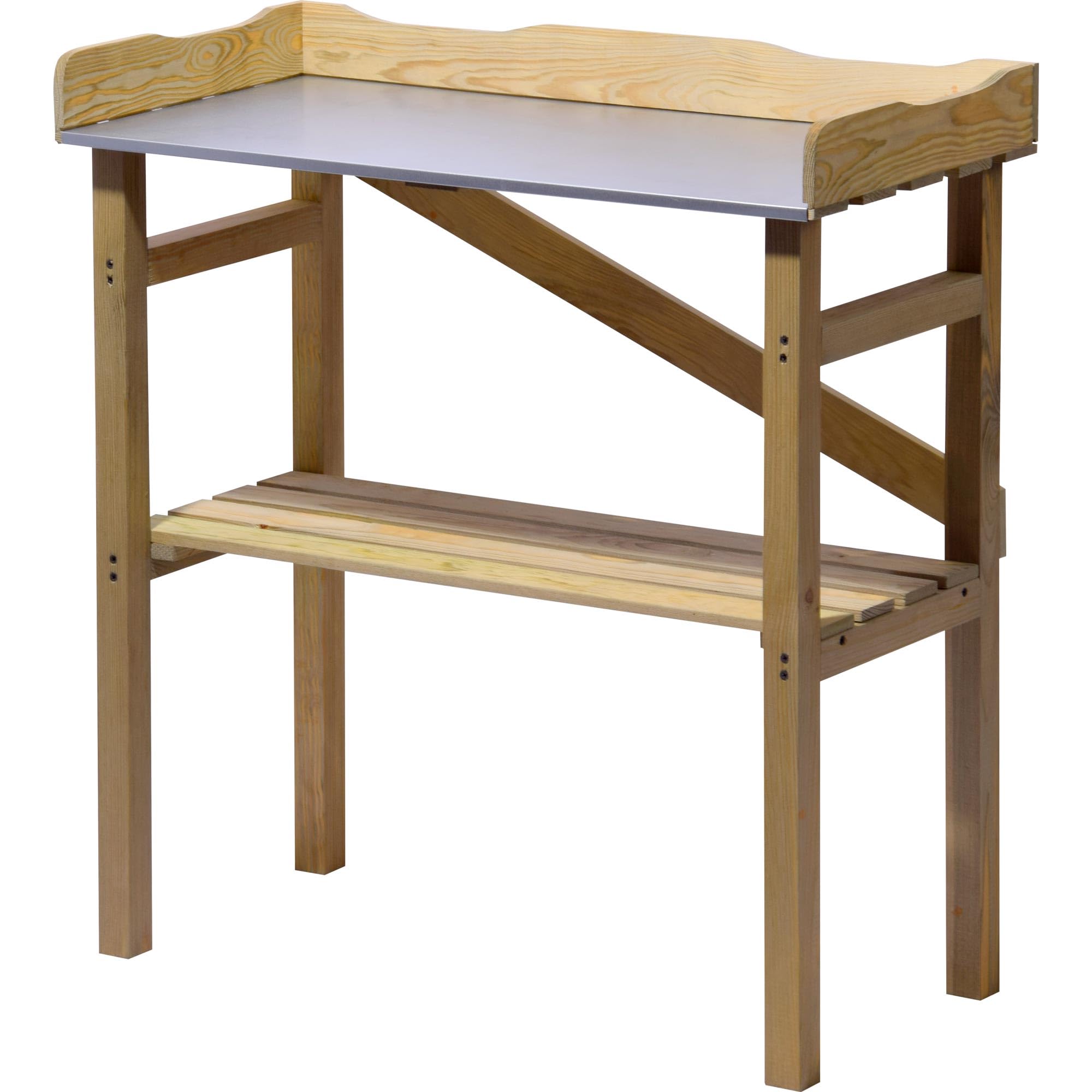 Yaheetech Plantentafel, outdoor, weerbestendig, tuintafel, 77 x 37 x 90 cm, met verzinkt werkblad, 2 opbergvakken en 3 haken, bloementafel van dennenhout voor tuin, balkon, terras, grijs