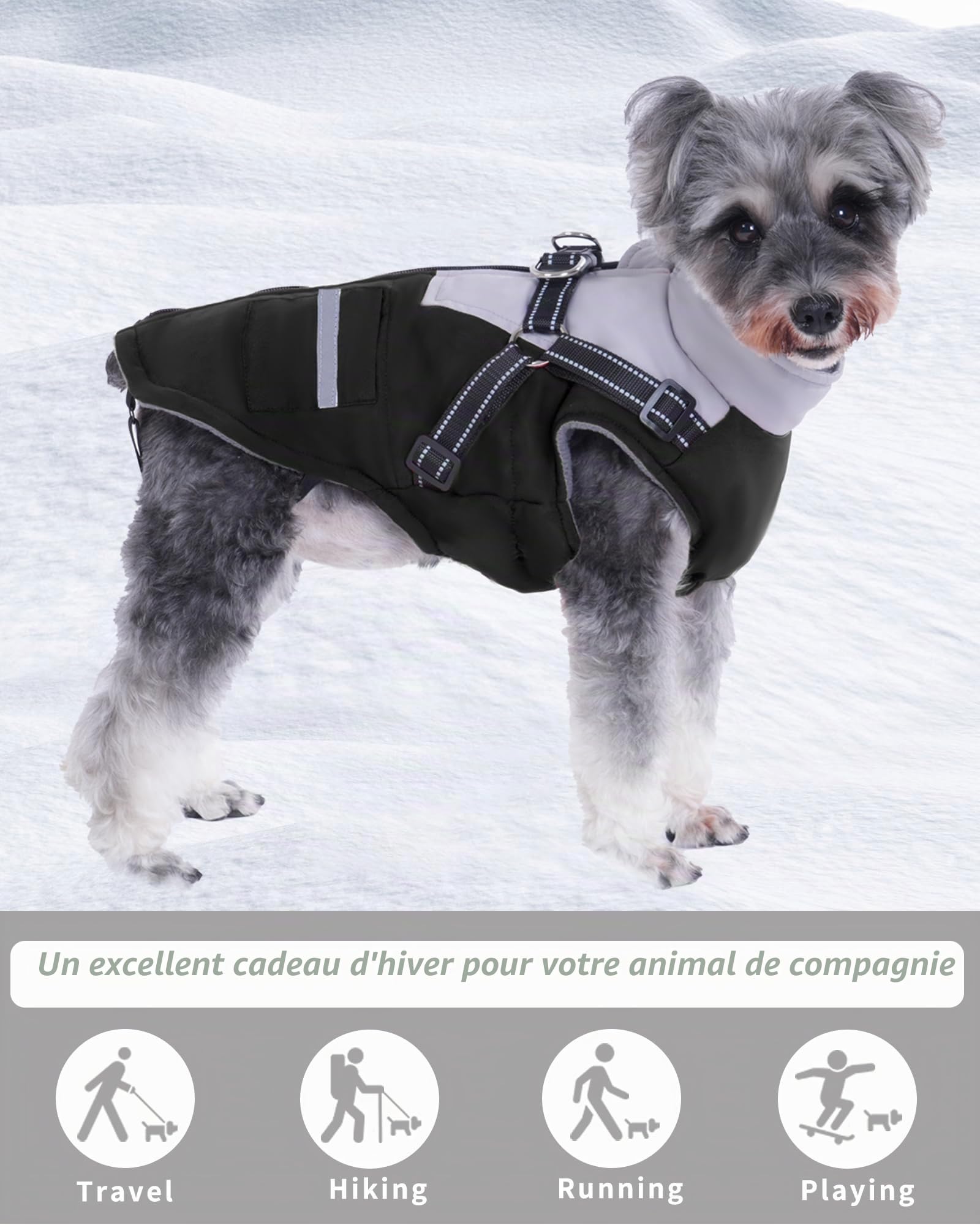 Manteau Chien Hiver Imperméable avec Harnais pour Petits, Moyens et Grands Chiens - Durable et Lavable en Machine