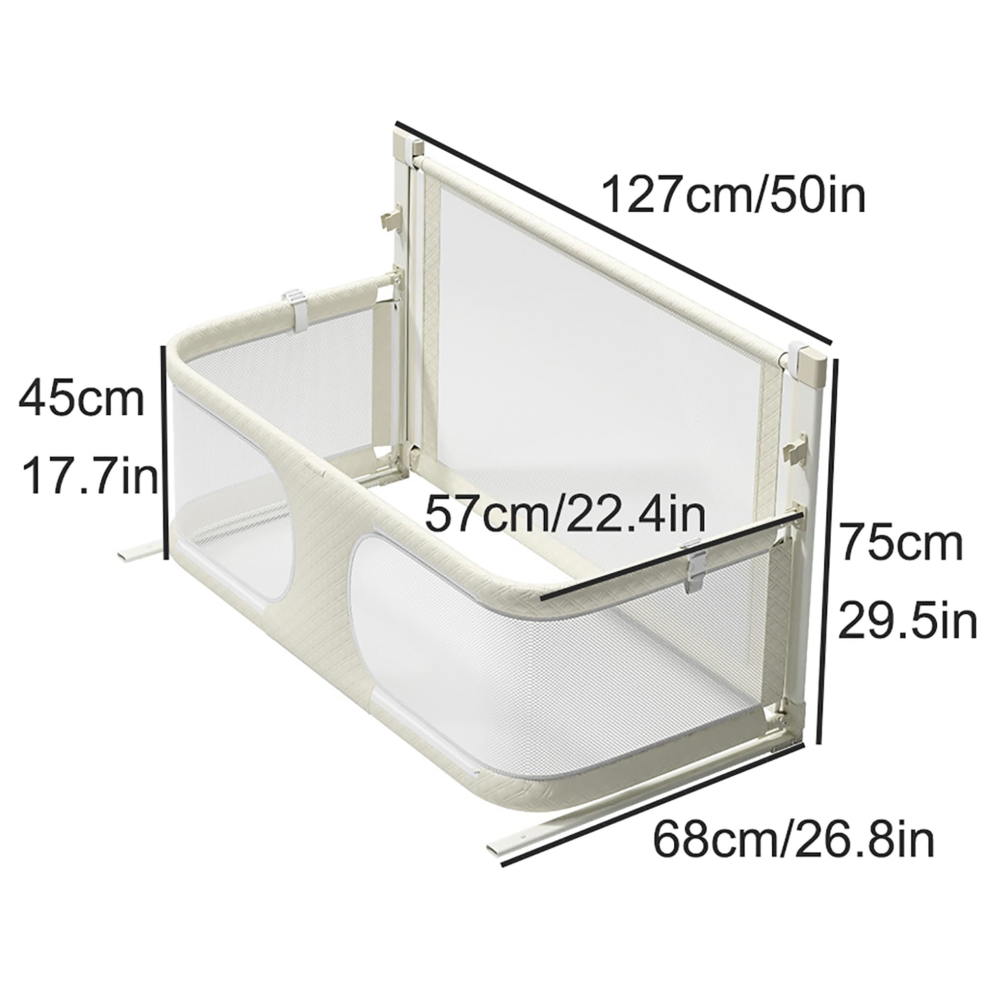 3-in-1-Babywiege, Beistellbett Baby, Babybett, reisebetten Baby, Babyseitenschläfer, atmungsaktives und sichtbares Netzfenster, Babybett am Bett der Eltern befestigt(Milky White)