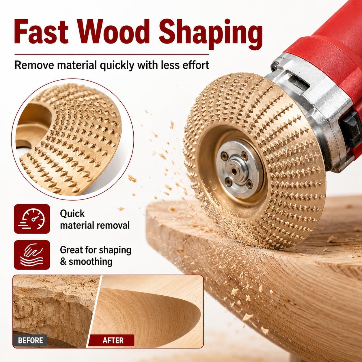 Holzschleifscheibe 125 mm für Winkelschleifer, Wolframcarbid Schleifscheibe Holz, Professionelle Holzschnitzscheibe & Wolframcarbid Schleifer für Holzwerkzeuge (3_Flache Oberfläche)