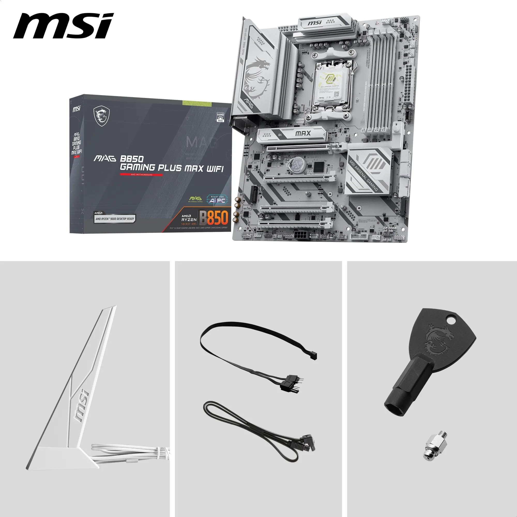 MSI MAG B850 Gaming Plus Max WiFi Scheda madre ATX, per processori AMD Ryzen 9000/8000/7000, socket AM5 – DDR5 Memory Boost (overclock fino a 8200+ MT/s), PCIe 5.0 x16, M.2 Gen5, Wi-Fi 7, LAN 5G