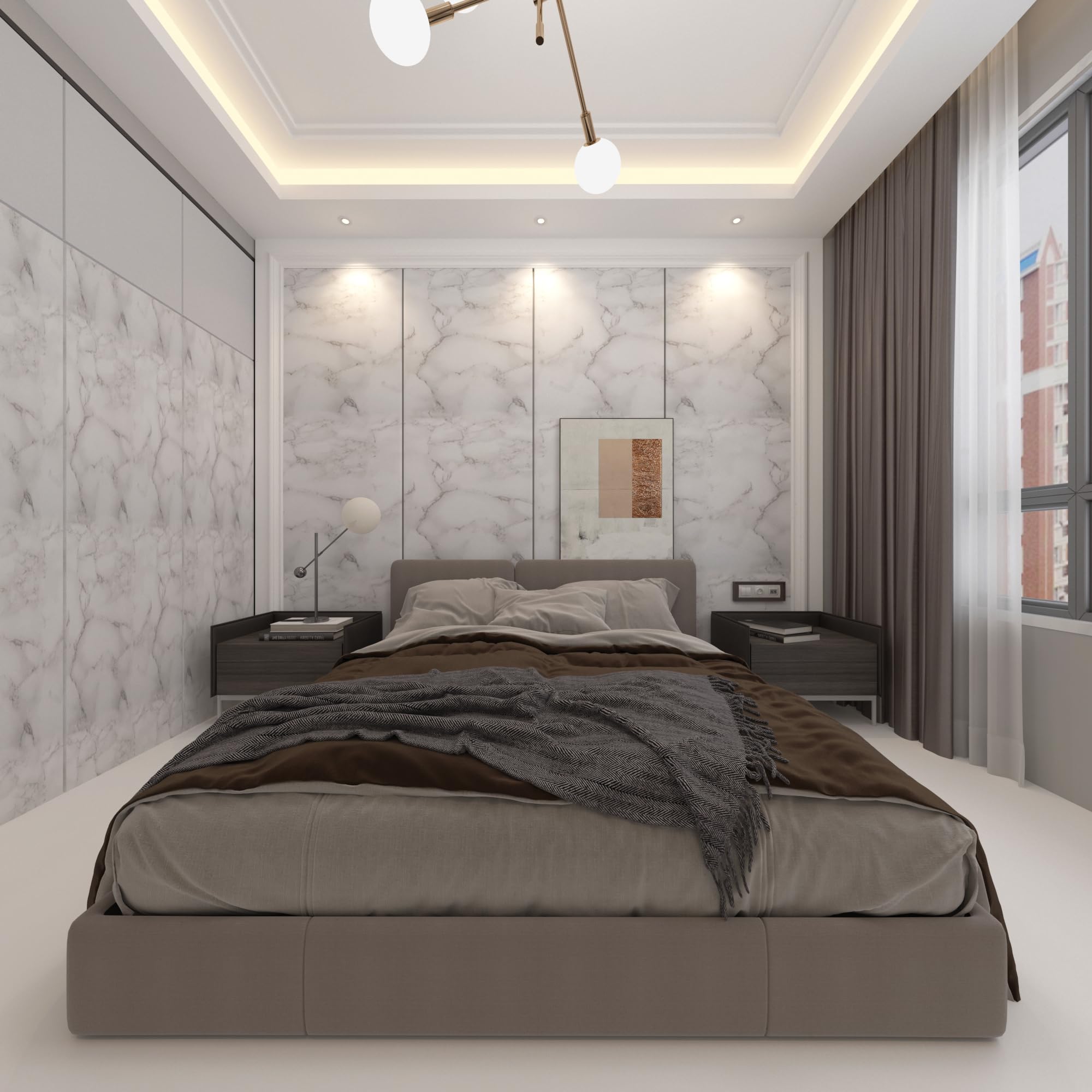 JSEVEM 80 cm x 4 m ancho blanco gris mármol papel pintado autoadhesivo