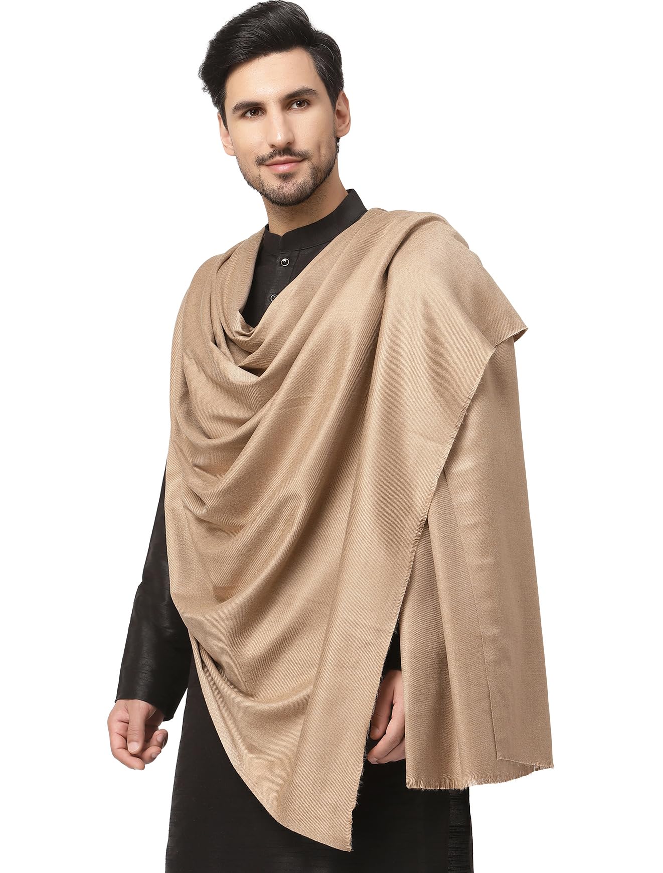 Cream/Black/Kesari Cashmere Lohi, Shawls for Men-image-5