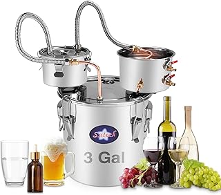Suteck Alcohol Still 3Gal 12L Stainless Steel Alcohol Distiller Copper Tube Spirit Boiler with Thumper Keg and Build-in Th...