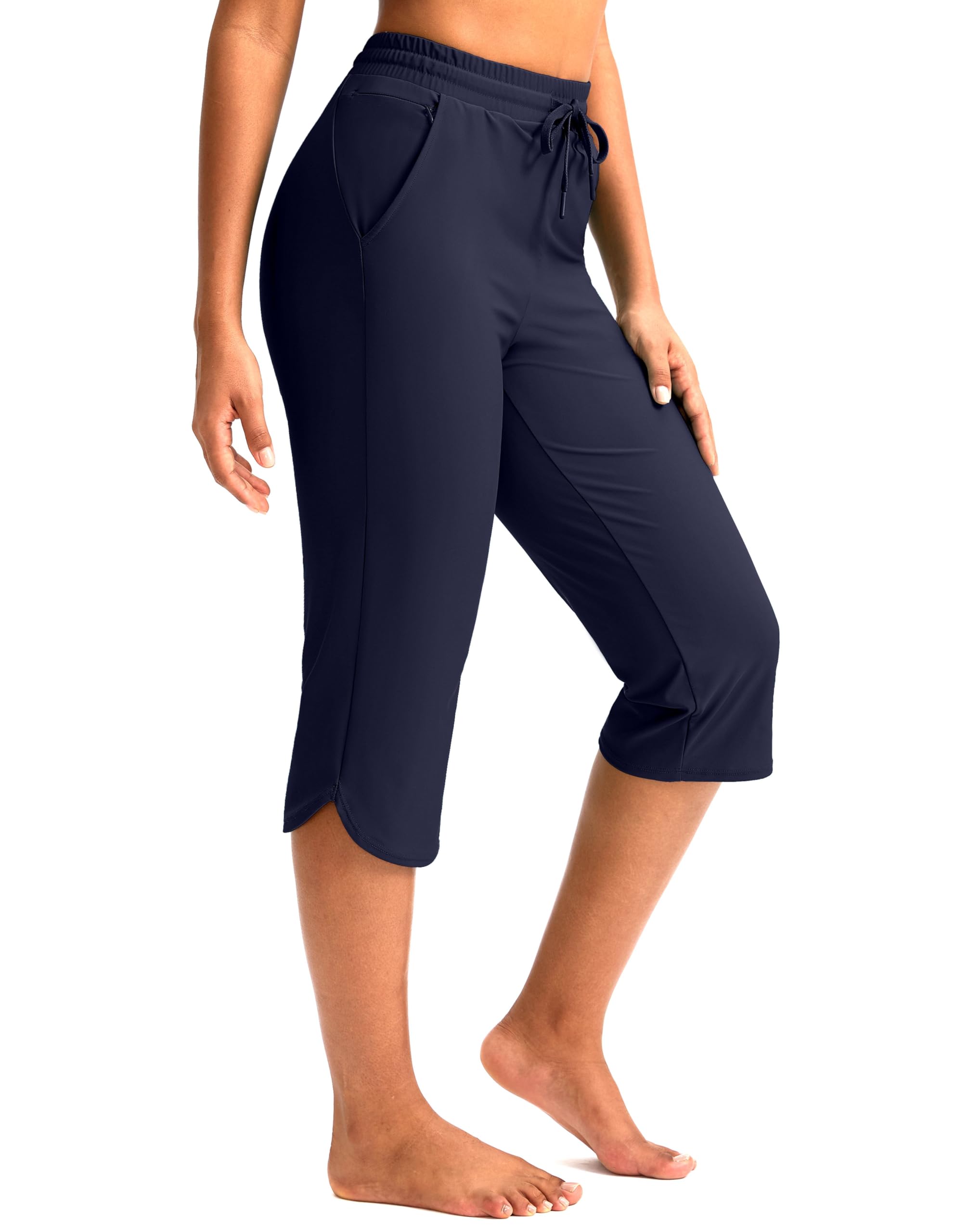 Pudolla Women's 18" Swim Capris Quick Dry Swimsuit Pants with Pockets | Stretchy,UPF 50+,Lightweight,Below Knee Length,Chlorine Resistant,Swim pants,Swim Leggings,Long Board Shorts,Beach Pants
