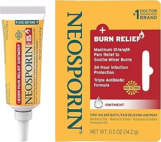 Neosporin Dual Action Burn Relief & First-Aid Antibiotic Ointment for 24-Hour Infection Protection & Maximum Strength Burn Pain Relief, Made with Bacitracin Zinc, Neomycin, & Pramoxine HCl,.5 oz