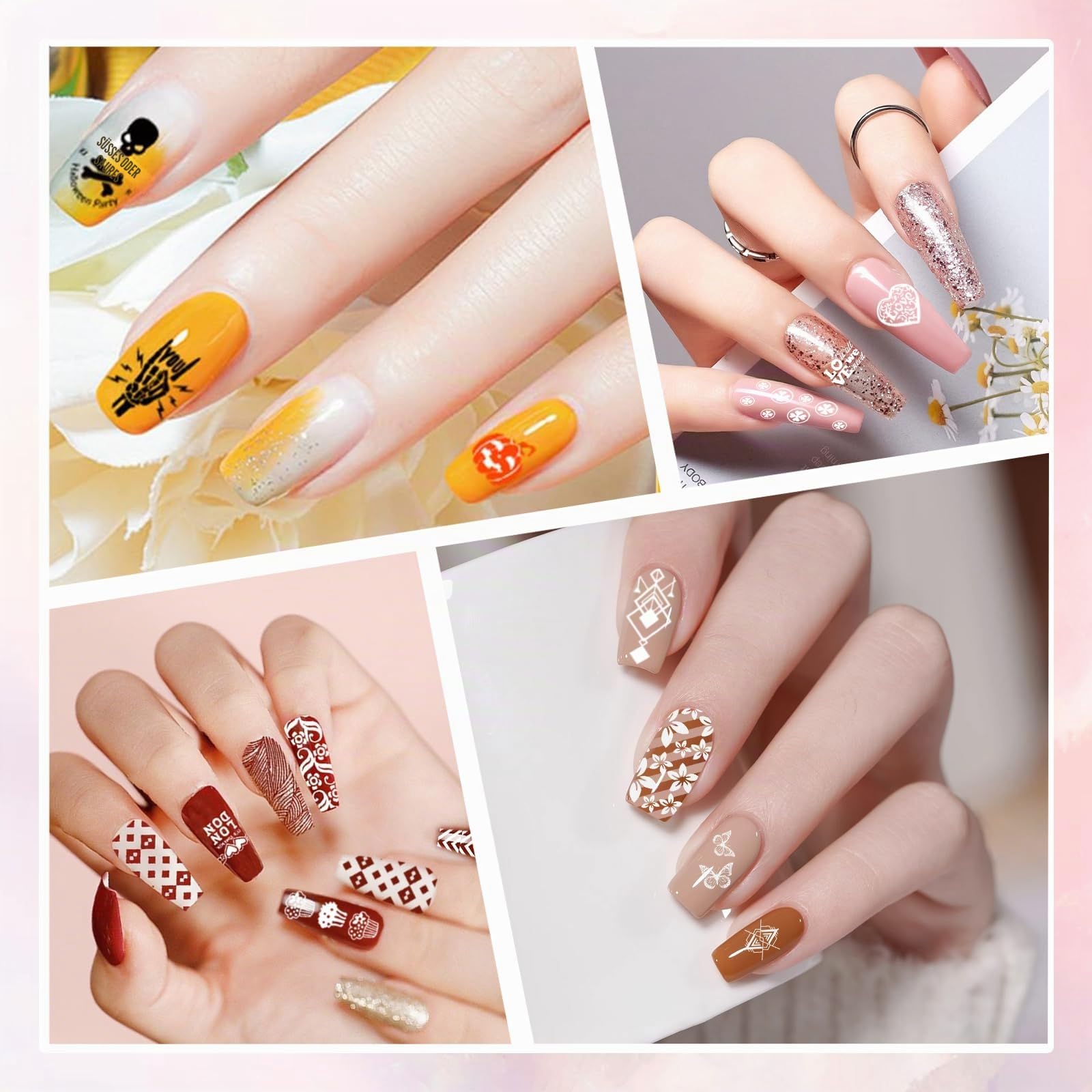 Biutee Nagel Stamping Set 8 Farben Stamping Gel+12 pcs nägel Schblonen Platte+1 pcs Stempel, Blumen French Nails Stempel für Nageldesign Nagelschablonen, nageldesign zubehör