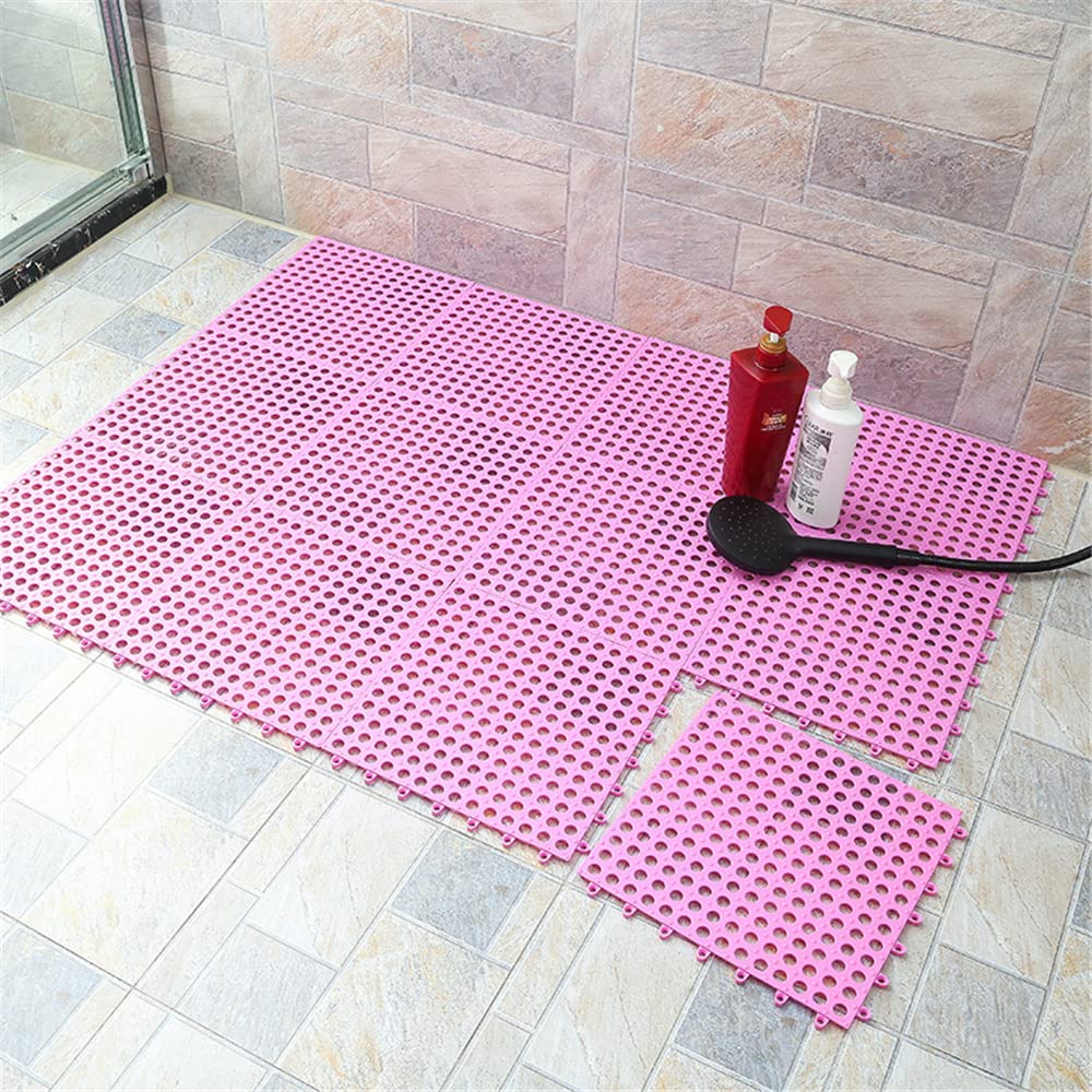 Hiseng Tappeto Doccia Antiscivolo, Cuciture ad Incastro Tappetino Lavabile Tappetini Antiscivolo con Fori di Scarico e Ventose, per Bagno, Cucina, Casa Interno Esterno (Rosa Rossa,10pc)