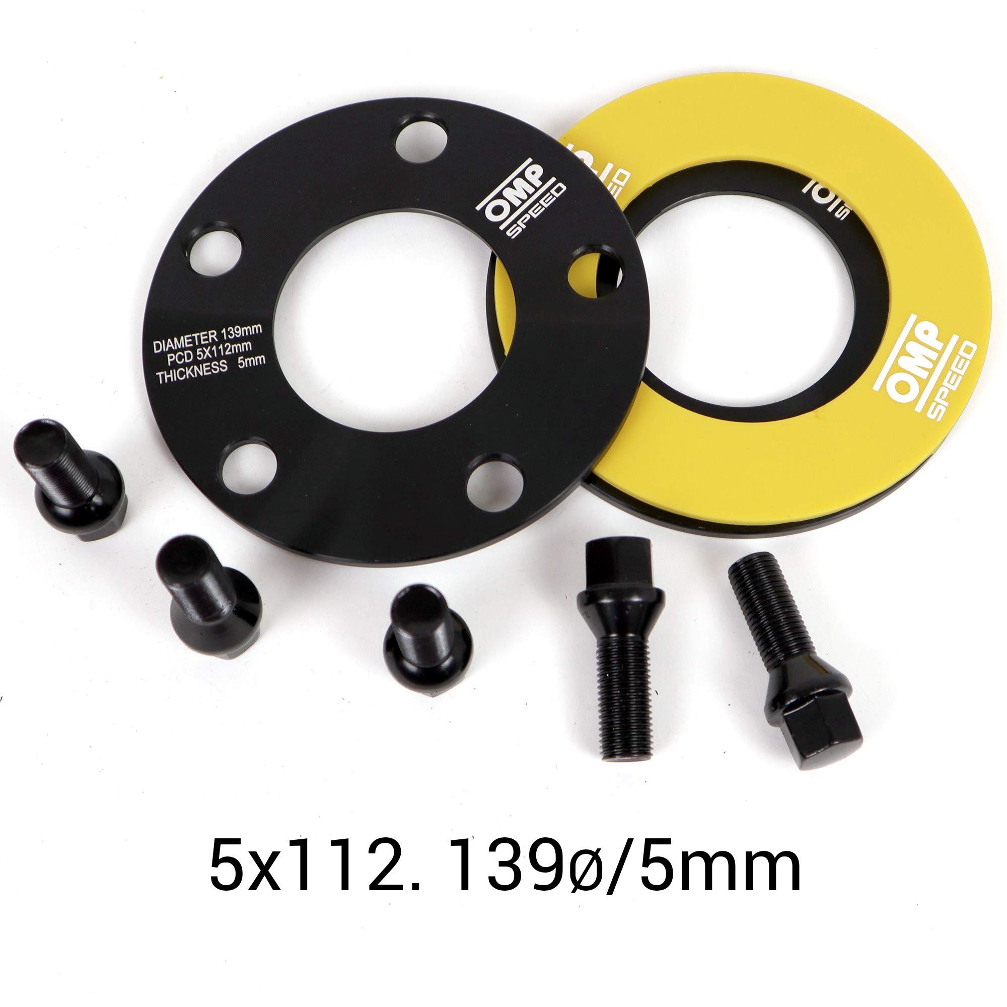OMP Speed Set van Spoorverbreders (Espaciadores) Dubbele Centreer Dikte: 20mm PCD: 5X112 CB.H: 66.5 CB.W: 66.5 OD: 139 Bout M14X1.5 Conisch 14X1.5 Bol Kleur Zwart