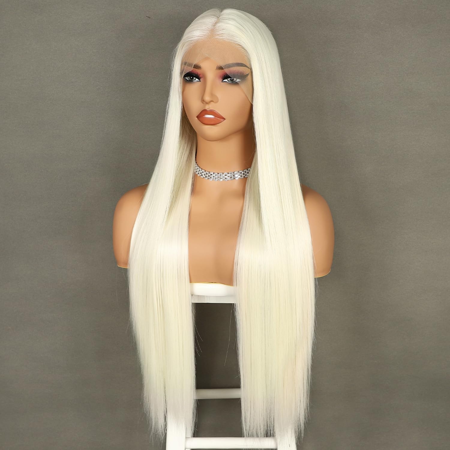 Sapphirewigs Gerade Perücke für Frauen 13x3 Spitze Front Perücken Weiß Blonde Freies Teil Synthetische Haare 150% Dichte Hitzebeständige 26inch