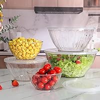 Vista 6 de MOLIGOU Paquete de 5 tazones de mezcla extra grandes con tapas, cuencos de plástico anidables para preparación de comidas, hornear, servir