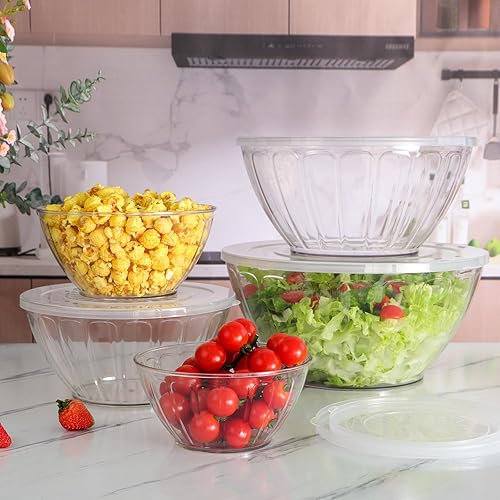 Miniatura 6 de MOLIGOU Paquete de 5 tazones de mezcla extra grandes con tapas, cuencos de plástico anidables para preparación de comidas, hornear, servir,