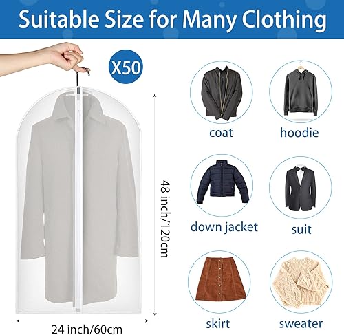 Miniatura 4 de 50 bolsas colgantes para ropa, ligeras, transparentes, con cremallera completa, bolsas de traje a granel, para chaquetas, uniformes, almacenamiento