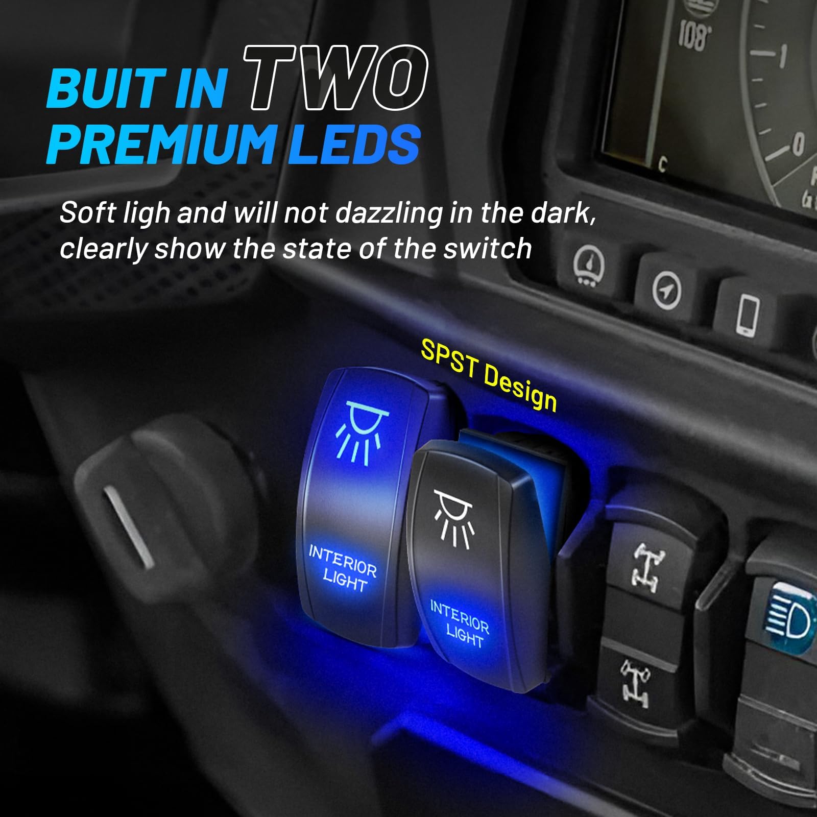 Snapklik.com : Anina Interior Light Rocker Switch Blue LED 12V 5 ...