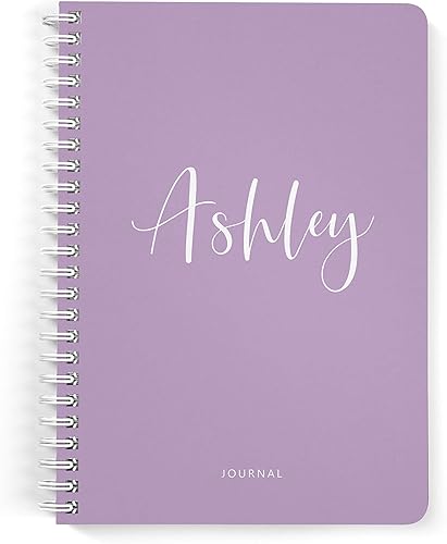 Cuaderno personalizado de lavanda morada, libro de tapa blanda en espiral forrado o sin forro, diario con nombre para ella, cuadernos modernos para