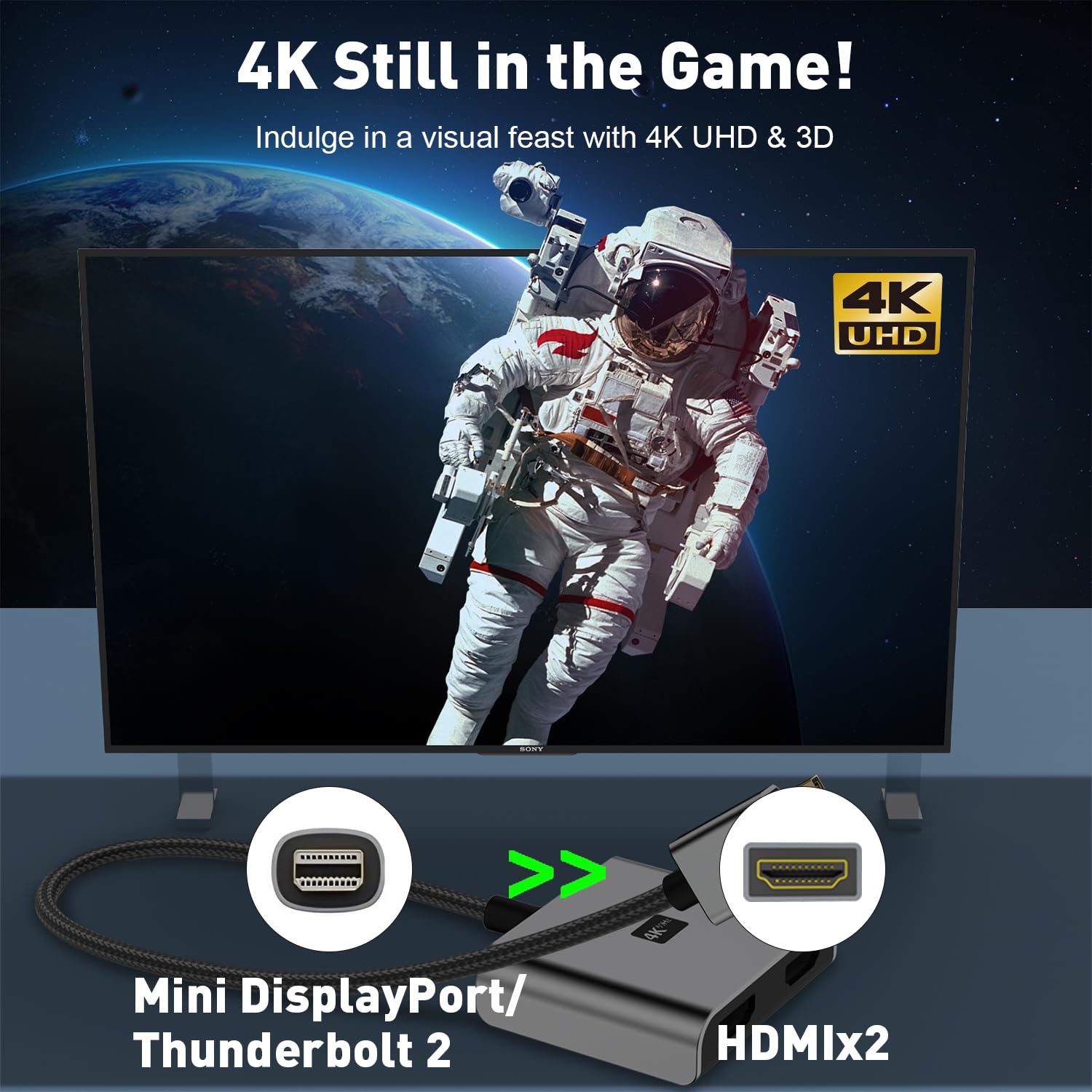 UANTIN Adaptateur Mini DisplayPort vers double HDMI, 4K 60 Hz compatible Thunderbolt 2