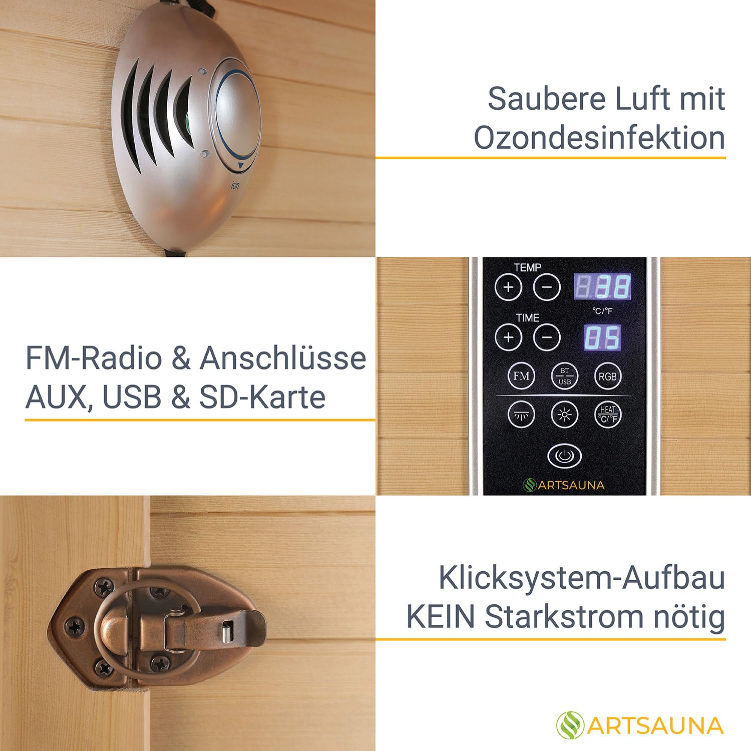 Artsauna Infrarotkabine Oslo - Wärmekabine Vollspektrumstrahler für 2 Personen - LED-Farblichttherapie - Infrarotsauna 120x100 cm aus Hemlockholz