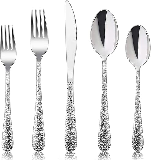 HaWare Besteck Set, 60-teiliges Edelstahl Besteckset für 12 Personen mit Messer Gabel Löffel, Modernes Hammergriff Essbesteck für Haus/Party/Hotel/Restaurant, Hochglanzpoliert＆…