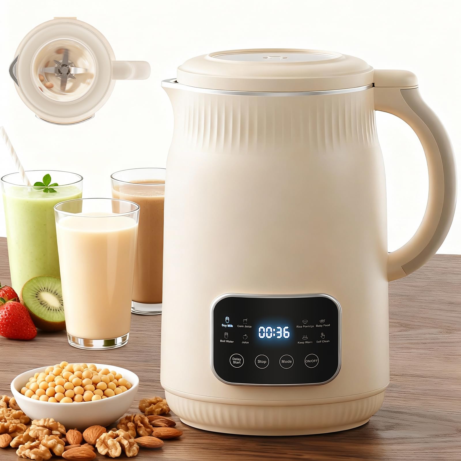 50oz Nut Milk Maker Machine Stainless Steel Blender 8-in-1 Automatic Soy Milk Maker for Vegan Homemade Almond Coconut