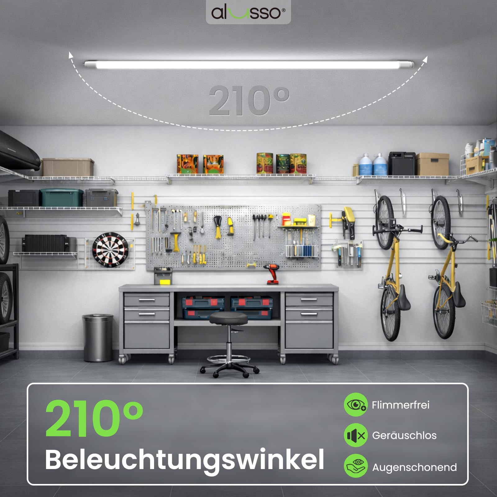ALUSSO LED Röhre 120cm 6000K Kaltweiß, 18W T8 Leuchtstoffröhre 10-er Pack | Hohe Helligkeit 1800LM ersetzen 36W, Inklusive G13 Starter, 210° Abstrahlwinkel, Geeignet für Büros, Garagen, Lagerhallen