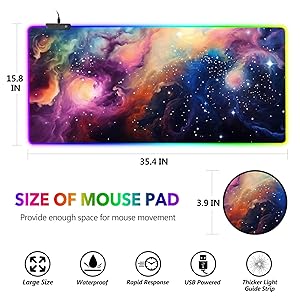 AIMSA RGB Mouse Pad LED Gaming Mouse Pad with 14 Lights Modes, Non-Slip Rubber Base Computer Carpet Desk Mat for PC Laptop (35.4 x 15.8 inch) Colorful Ink Starry Sky