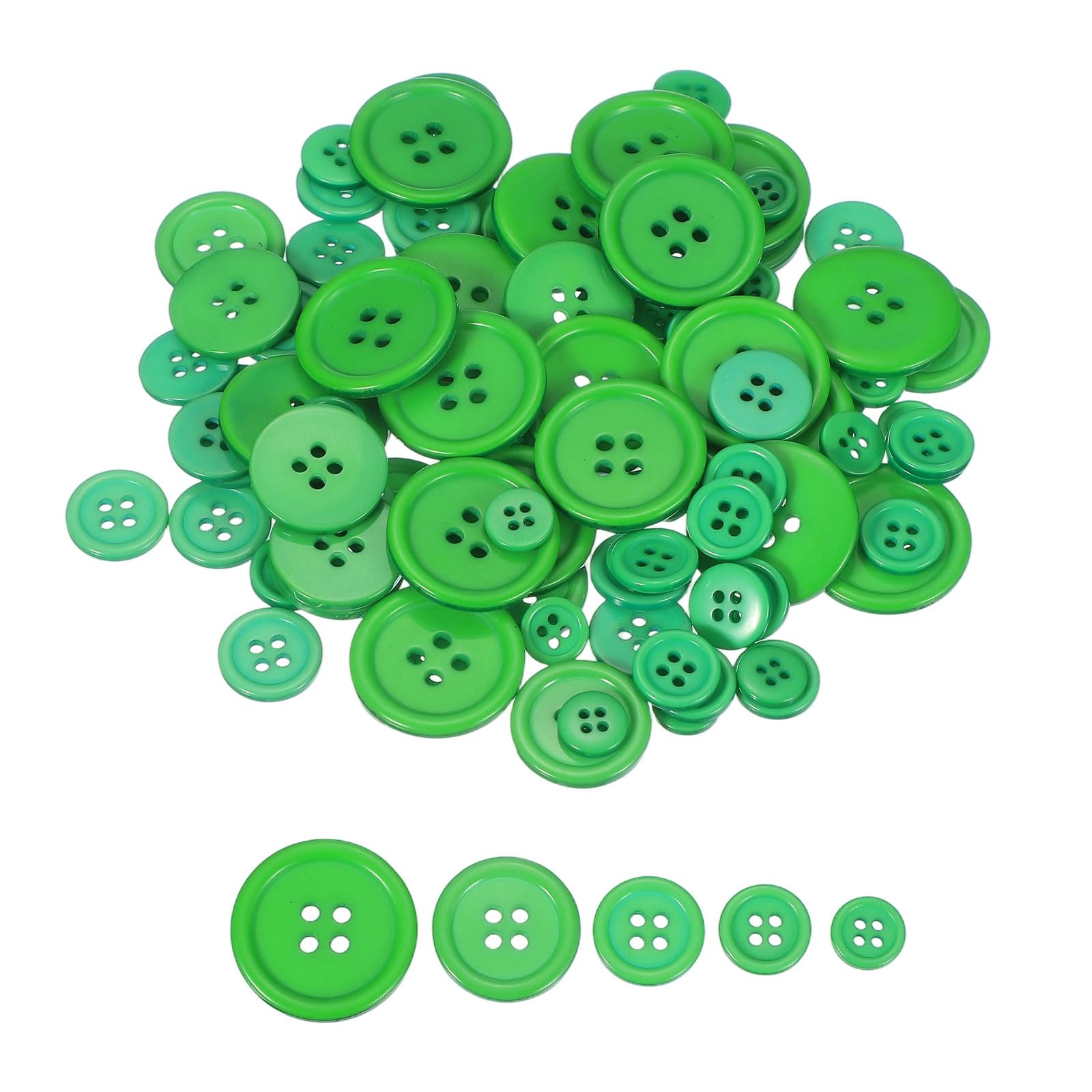 sourcing map 100 Pcs Green Resin Button, 4 Holes Round Sewing Buttons, 5 Sizes Flatback Button for DIY Craft Making Clothes Sewing Handmade Ornament(10/12/15/20/25mm)