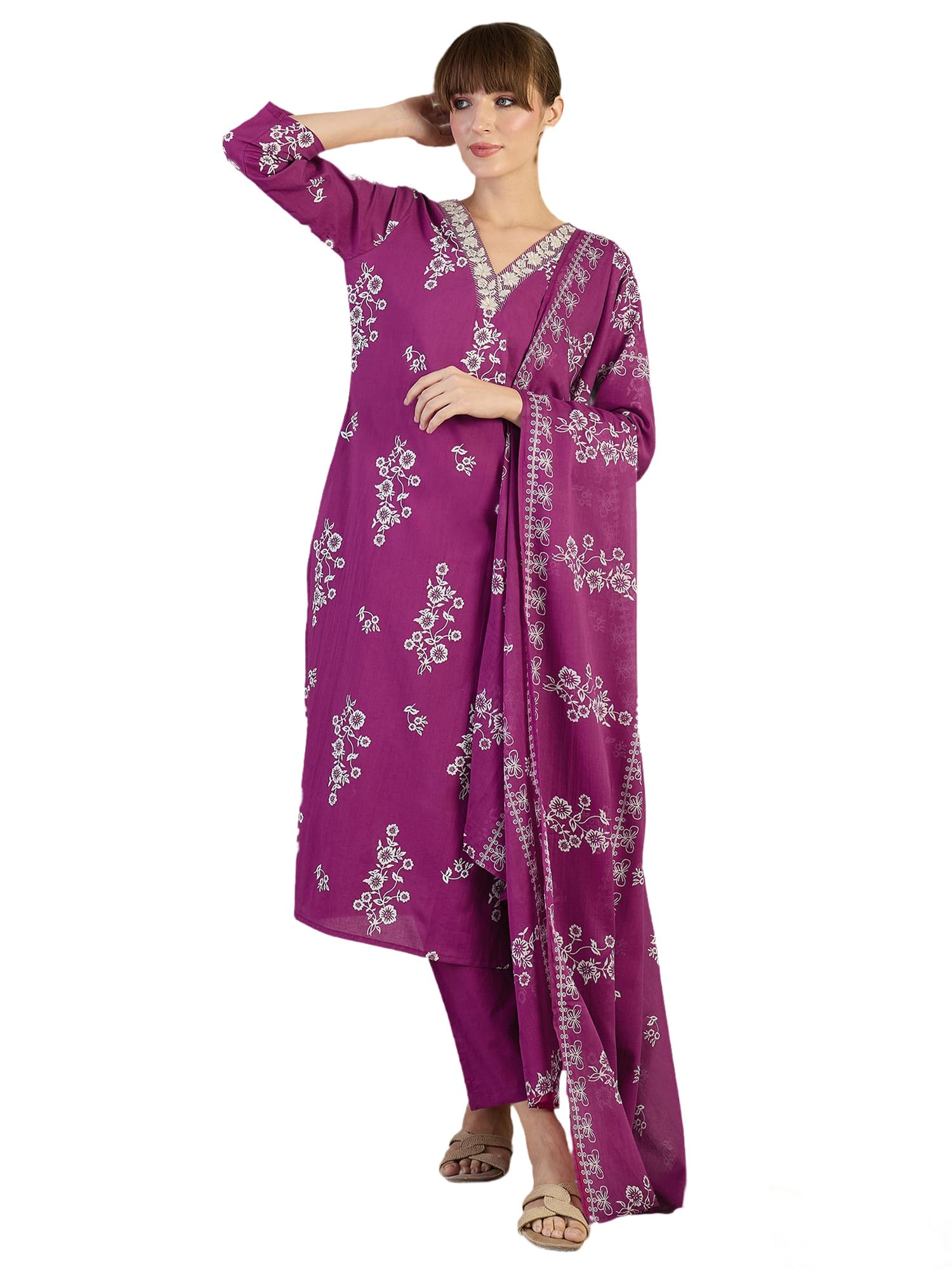 indo era Women Pure Cotton Kurta Set with Dupatta | Festive Suit Set, 10883-picture-35