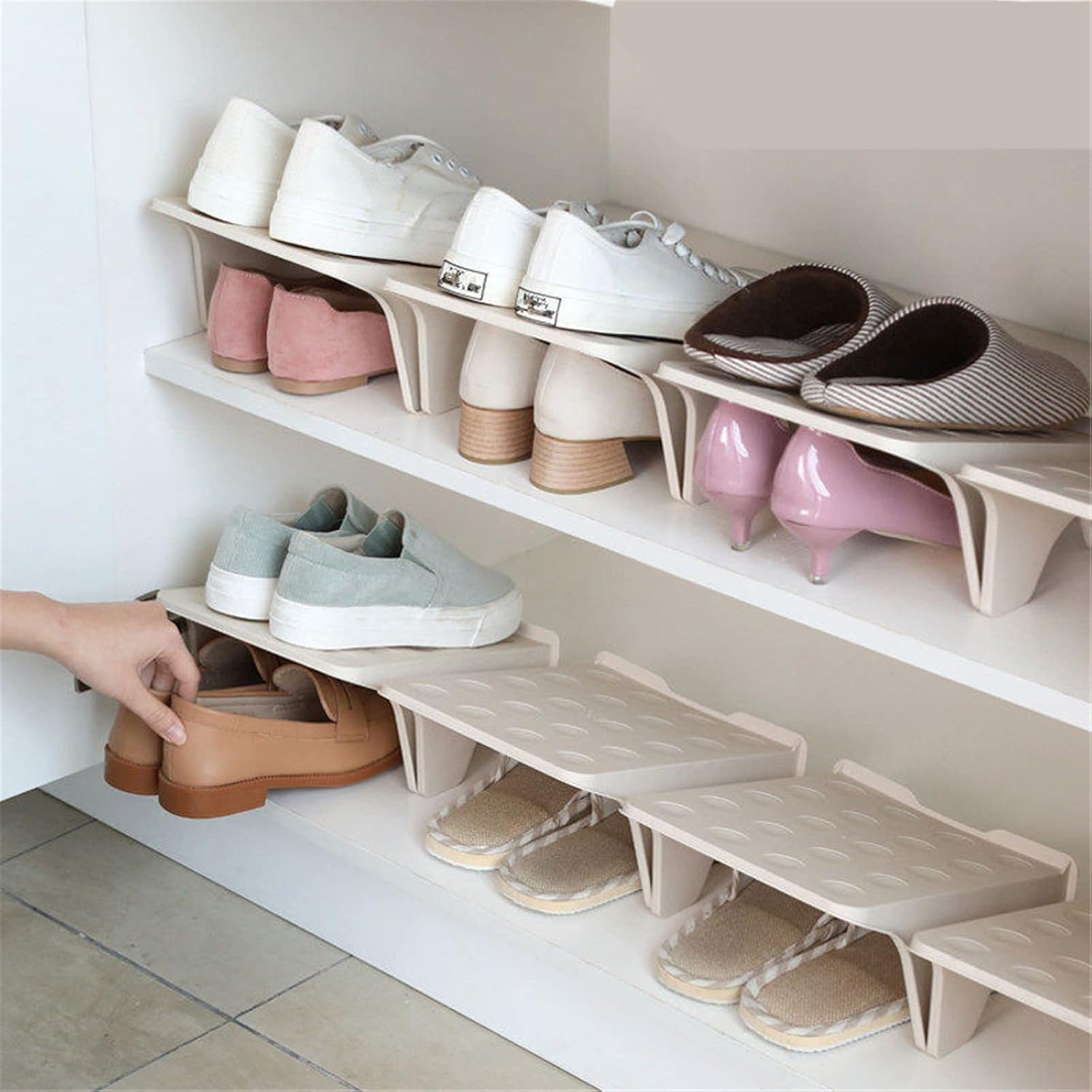 ASkinds 6 Pack Shoe Stacker Slots Space Saver, Double Layer