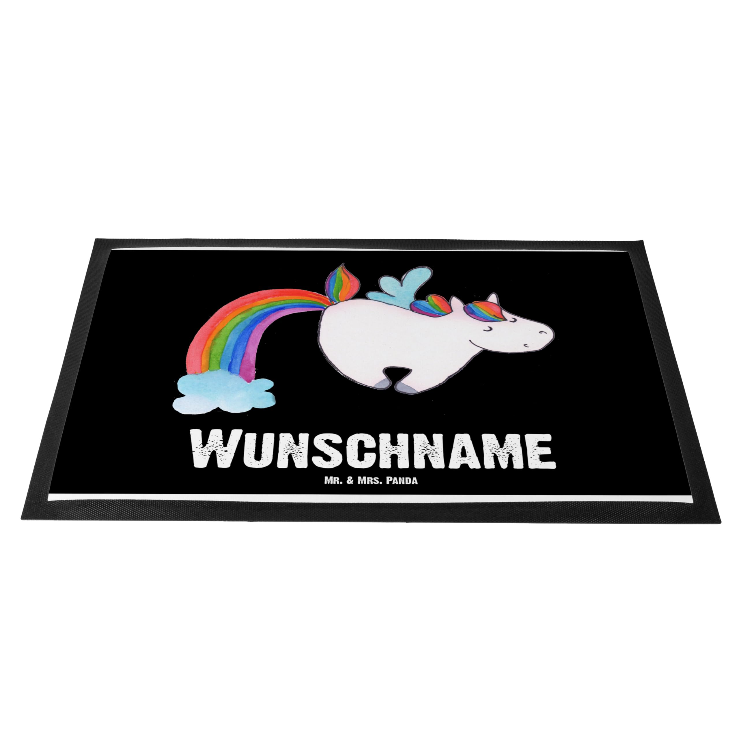 Mr. & Mrs. Panda Fußmatte personalisierbar Einhorn Fliegendes Pferd 40 x 60 cm - Personalisierte Geschenke, Fussmatte, Unicorn, Regenbogen, Spielen, Individuelle, personalisiert, Glitzer, Fußabtreter
