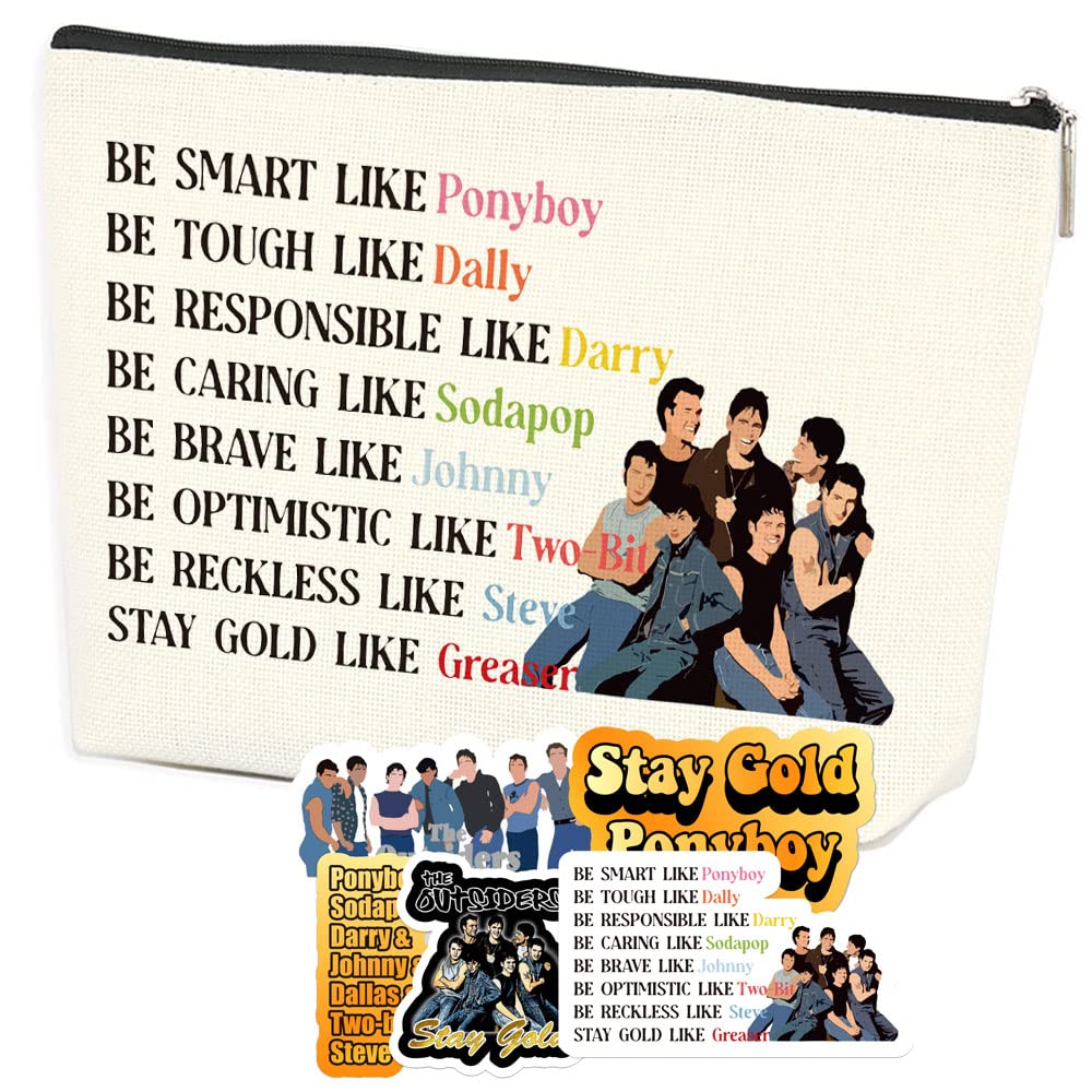 Azteoiz Fun Cosmetic Bag and 5 Stickers Keep Gold Pony-boy Gifts 80's Movie Out-siders Accessories Inspiration Birthday Christmas Gifts for Her Female