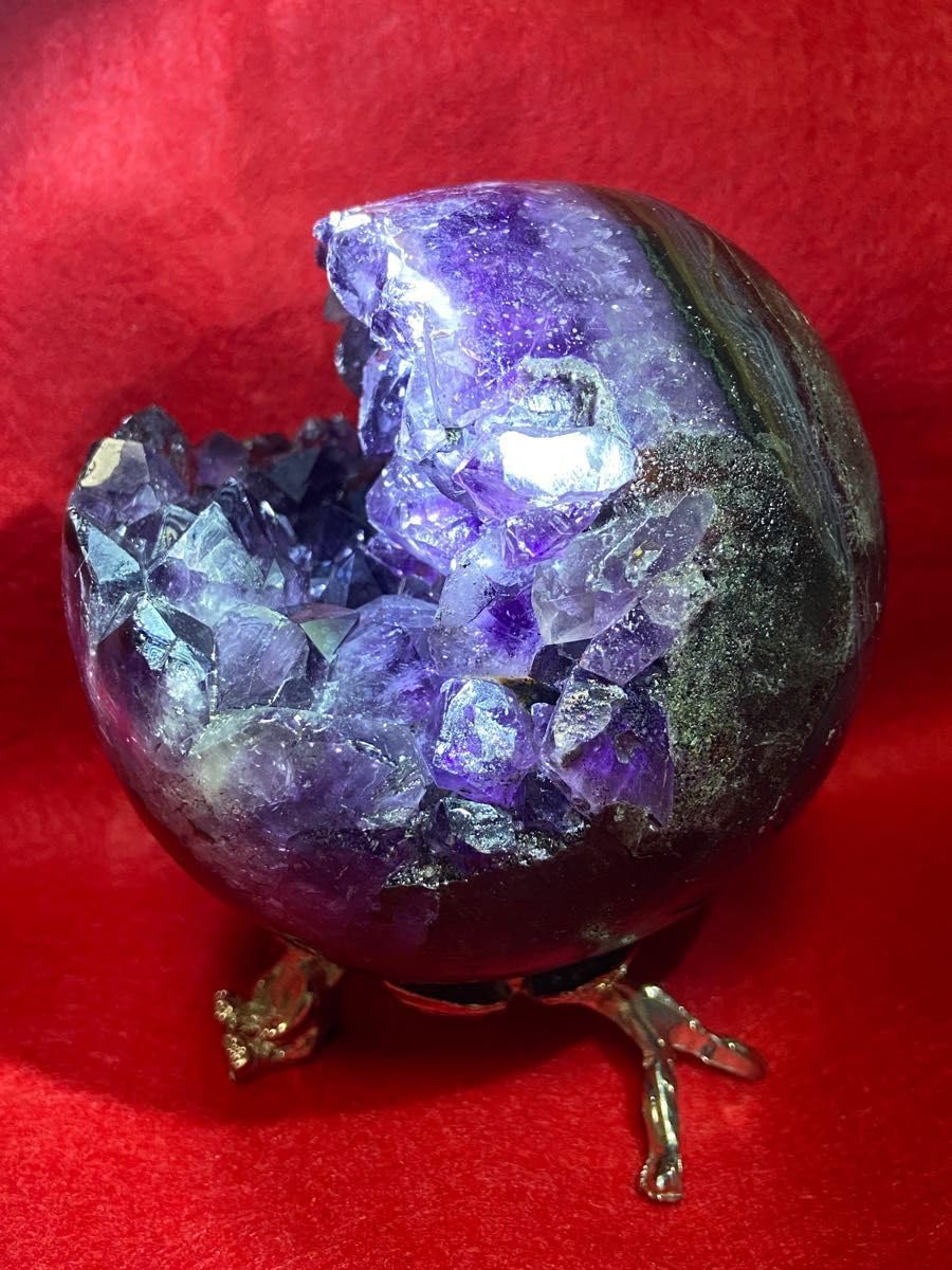 天然石タイチンルチルクォーツ共生アメジストの笑い口 置物 NO.100911