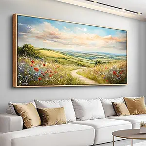 PHAOHUAXM Large Canvas Wall Decor For Living Room Wall Art For Bedroom Pastoral Mountain Path Landscape Painting Wood Frame Farmhouse Dining Room Office Home Decor Stretched Aesthetics 30"X60"