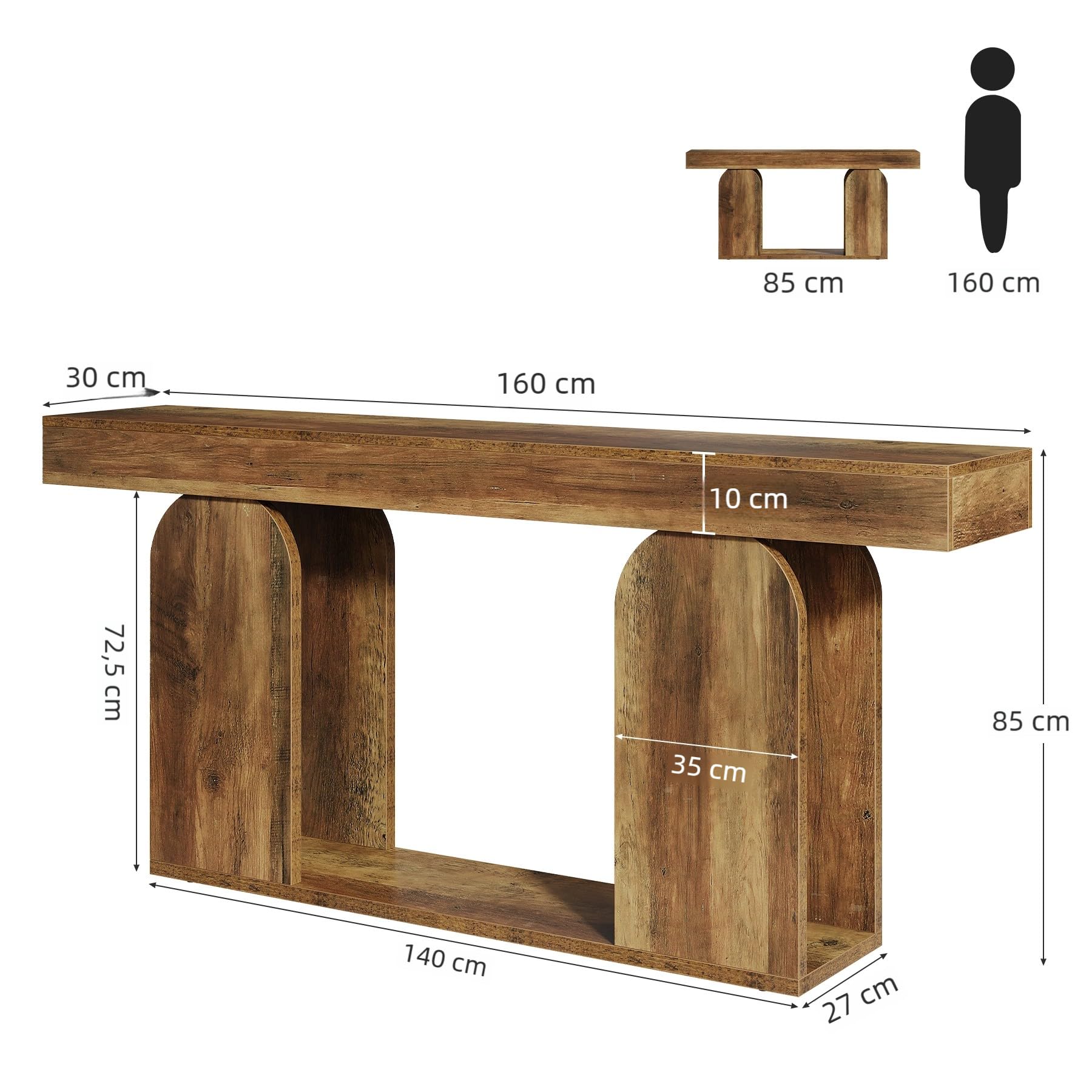 Tribesigns 160 cm Consolle Ingresso, Tavolo Consolle in Legno Industriale Dietro il Divano con Gambe con Motivo Retrò Cavo per Soggiorno, Corridoio, Ingresso, Marrone Rustico