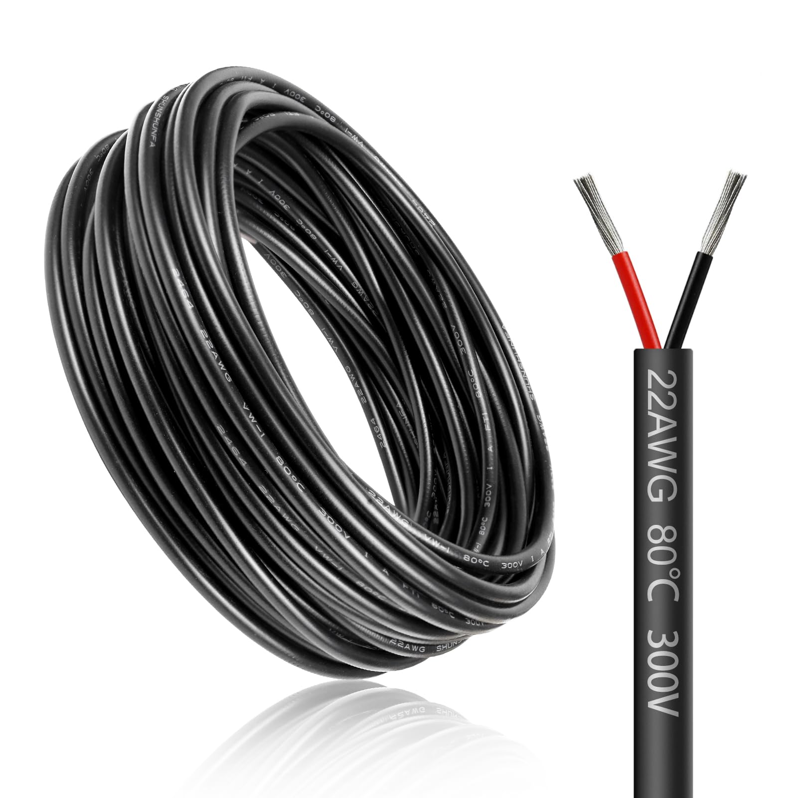 LightingWill 49.2FT/15M 22AWG 2x0.3mm² Electrical Wire 2 Core Cable, 22 Gauge 5V/12V/24V/240V/300V Low Voltage Extension Cable, Tinned Copper Wires, Flexible Wire High Temperature Resistant