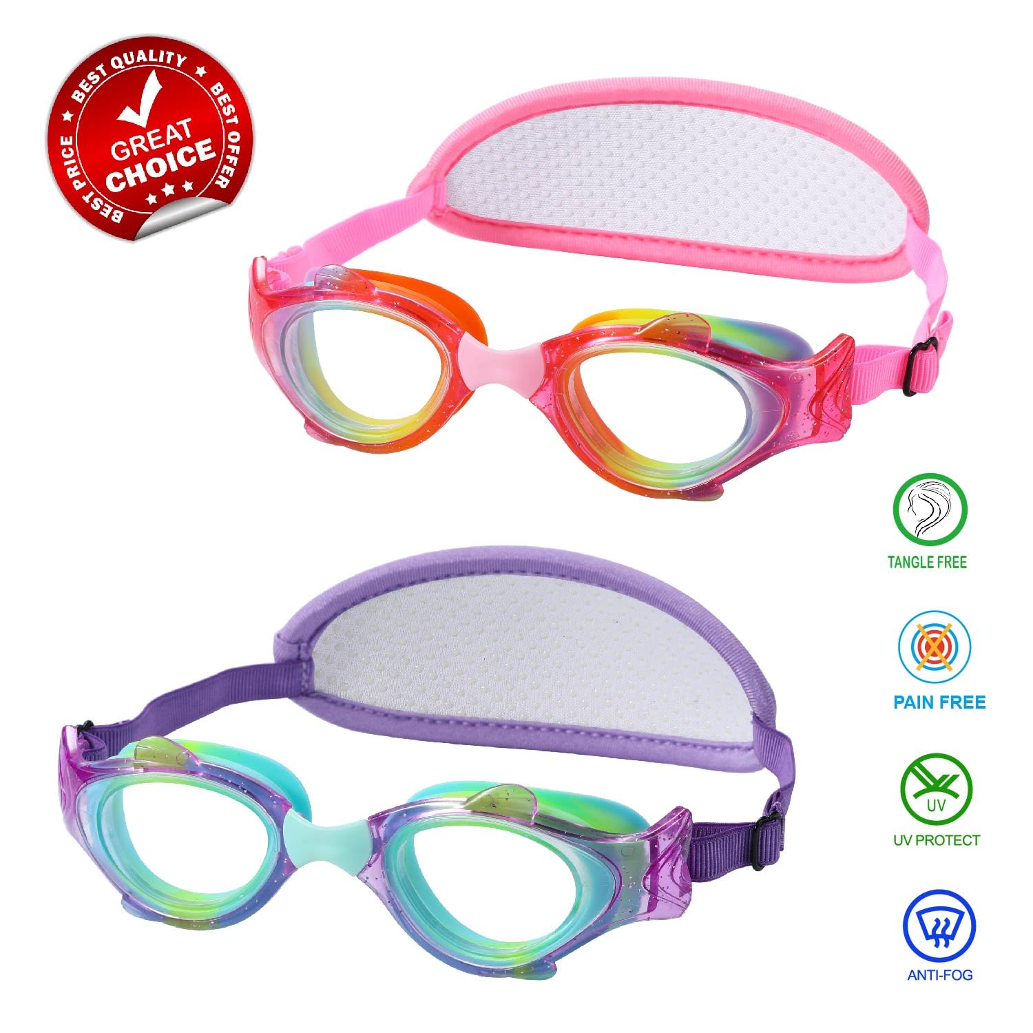 Schwimmbrille für Kleinkinder, 3 / 4 / 5 Jahre, Kinderbrille, kein Ziehen an Haaren, Stoffband