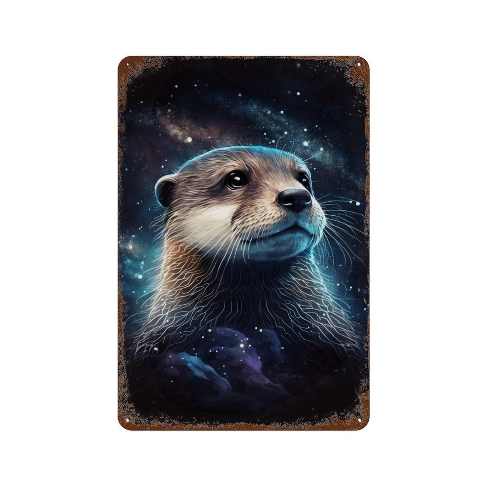 Otter in Space Aged Metal Wall Plaque 11.8"x7.9", Rustic Home Decor for Garage, Pub Or Kitchen
