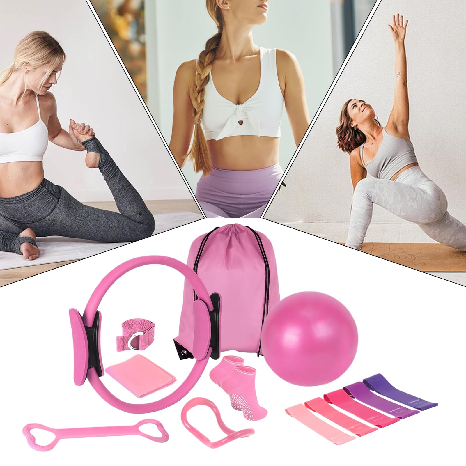 4 Set di Pilates, Pilates e-ssential Kit, Pilato Ring And Ball & Resistance Band & Yoga Ring, Kit di Attrezzatura per Fitness Pilato, per Allenamento per La Casa