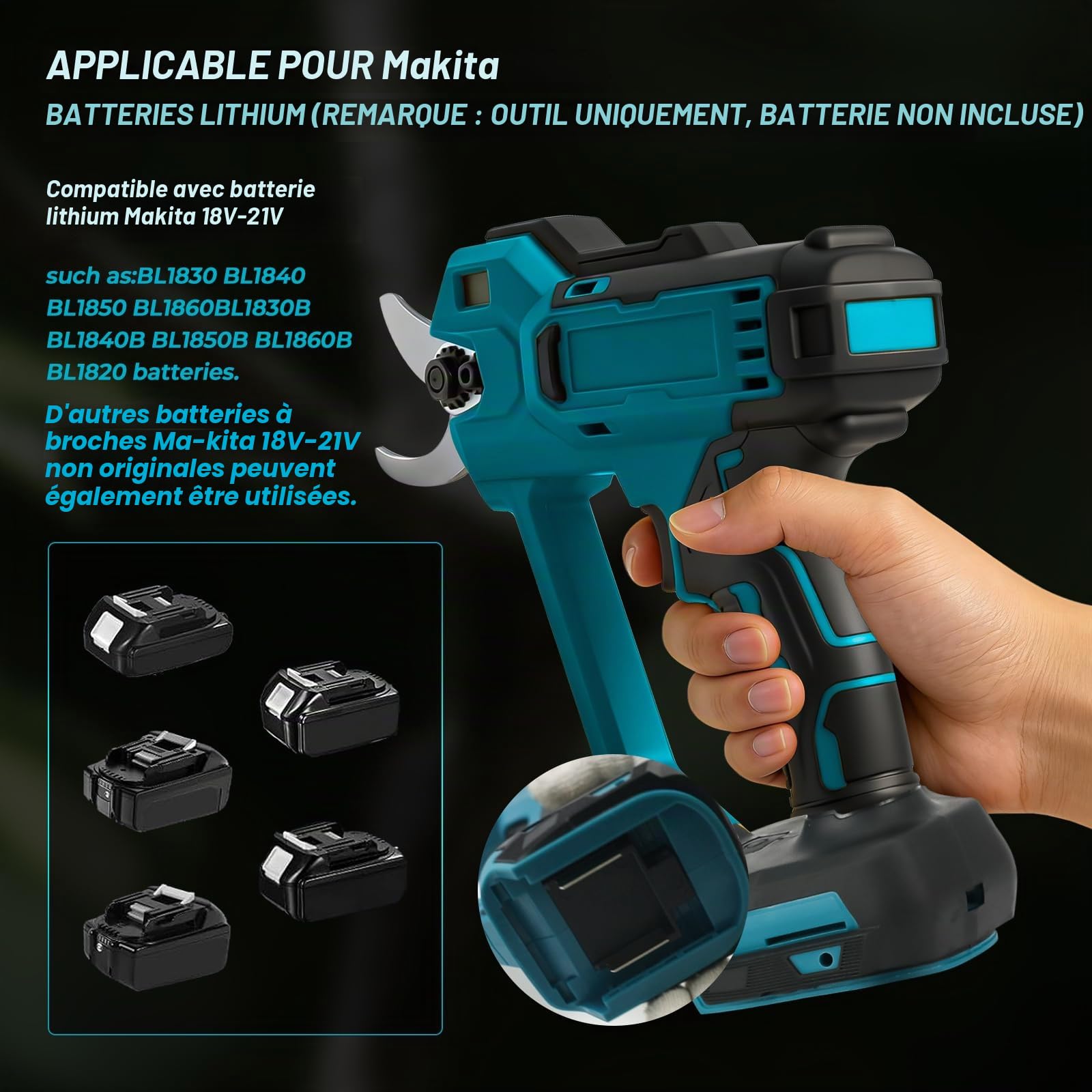 Sécateur électrique Sans Fil compatible avec Makita Batterie 18V (Pas de Batterie), 600W Sécateur à Batterie, Max 35 mm, Sécateur de Jardin pour Jardinage, Vigne