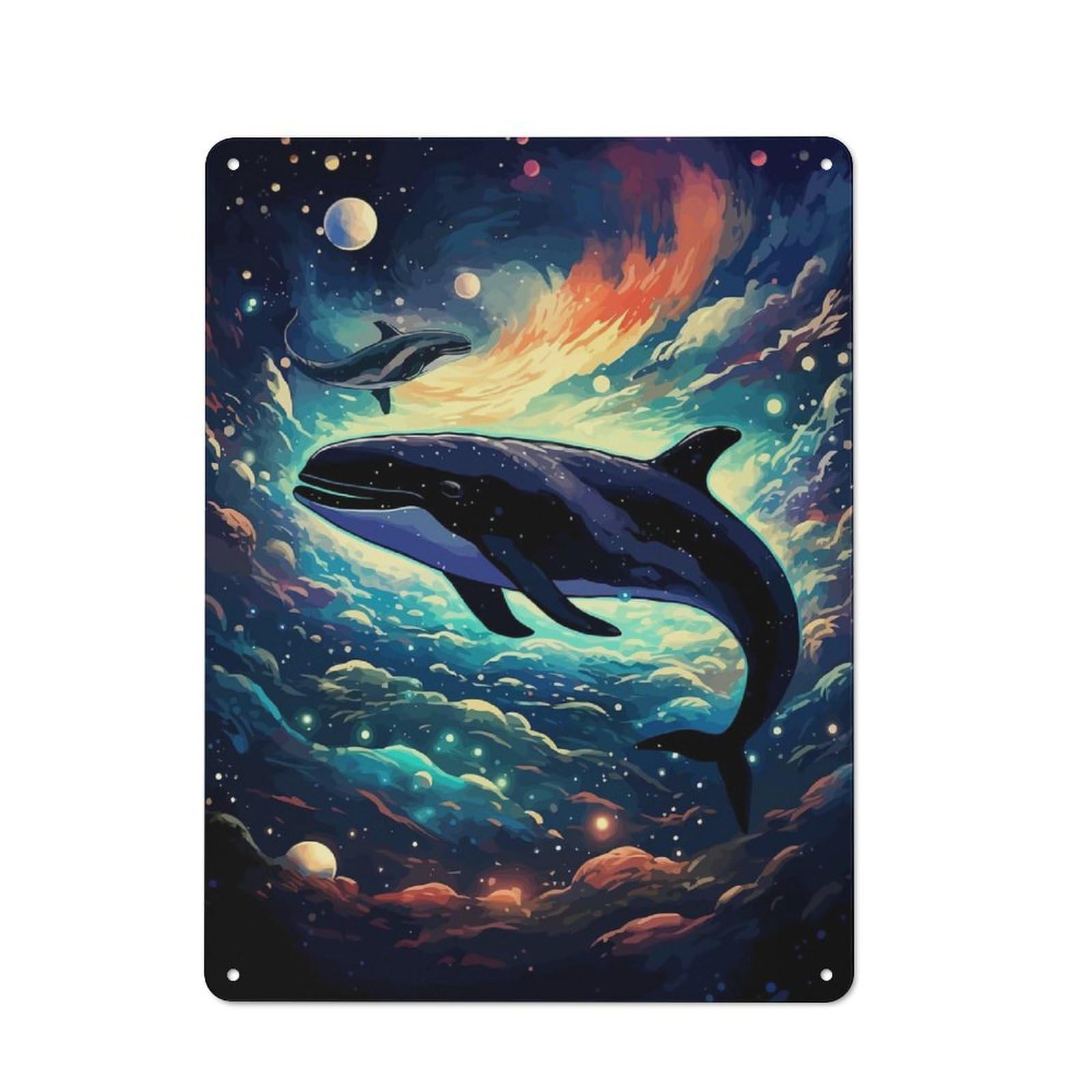 Junmoney Orca Space Whale Retro-Style Tin Sign 40X30cm For Hobby Room Or Studio, For Home Interiors, Feature Walls And Decorative Displays