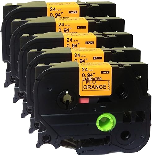 NEOUZA Paquete de 5 cartuchos de cinta de etiquetas laminados Brother P-Touch Tze TZ, 0.945 in x 16.4 ft (TZe-B51 negro sobre naranja fluorescente)
