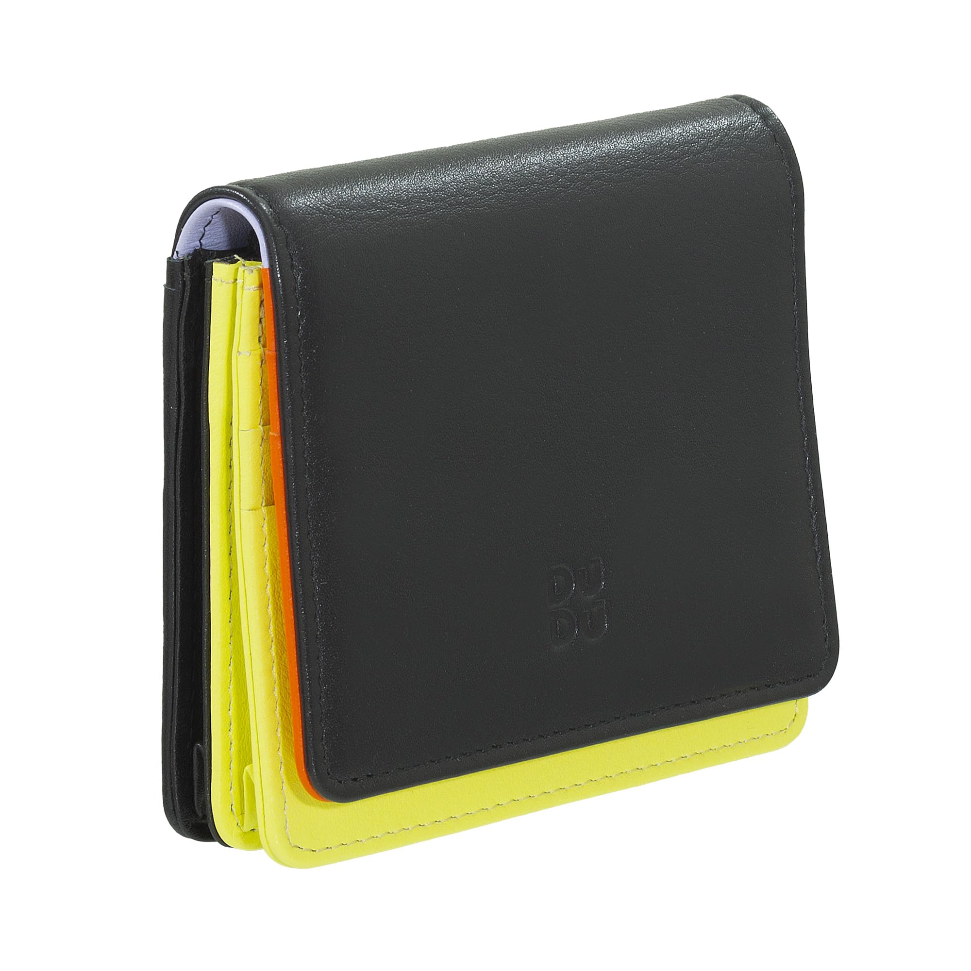DUDU Portafoglio Donna Piccolo in Pelle Schermato RFID Colorato Ultra Compatto con Zip Interna e 8 Porta Carte Tessere Black pop