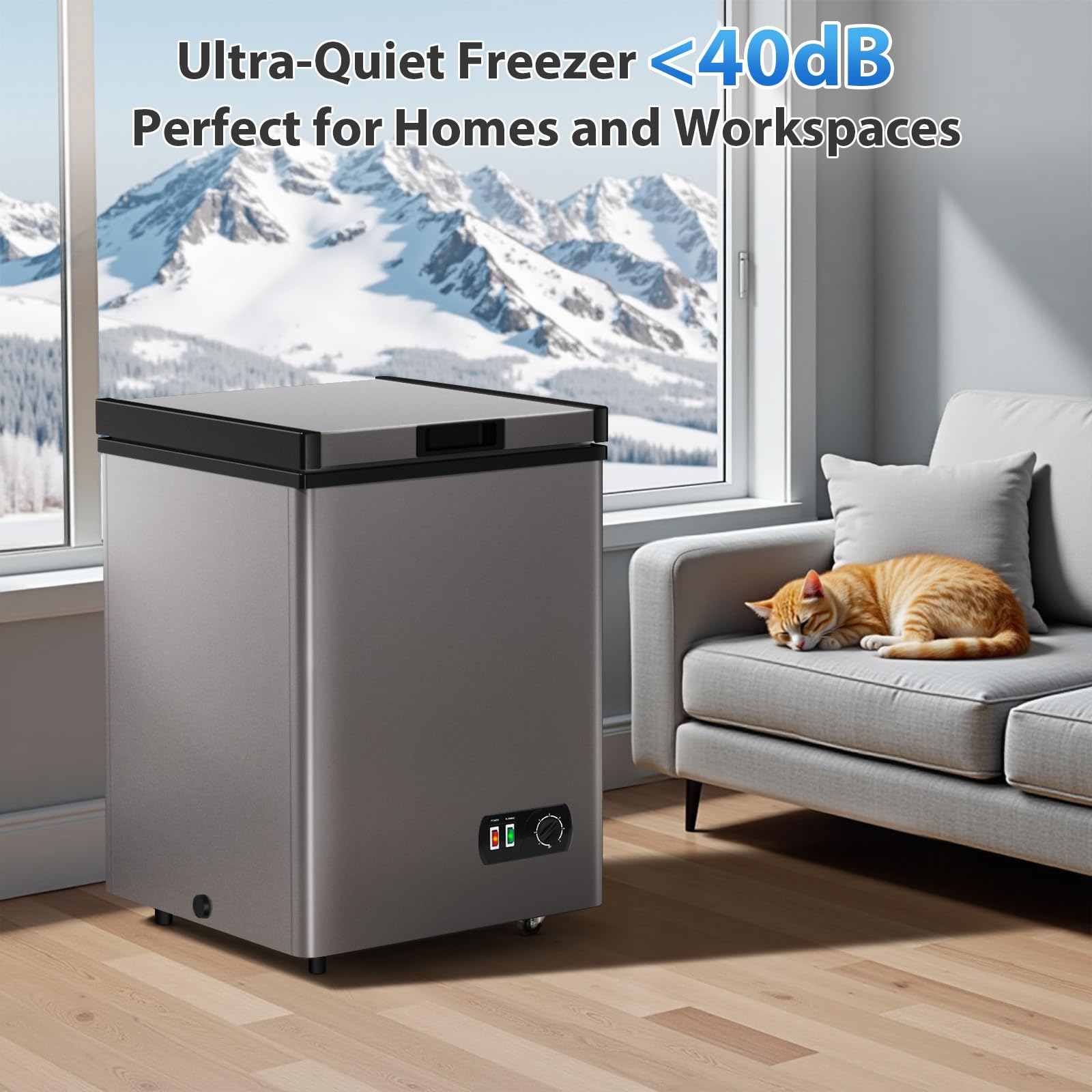 4.2 Cu.Ft Deep Chest Freezer, Small Deep Freezer With Adjustable Thermostat, Top Open Door Freezer With Removable Basket, Quiet Operation, Ideal For Kitchen, Apartmen,Office, Shop, Bar, Gray on Fridge.com - View 5