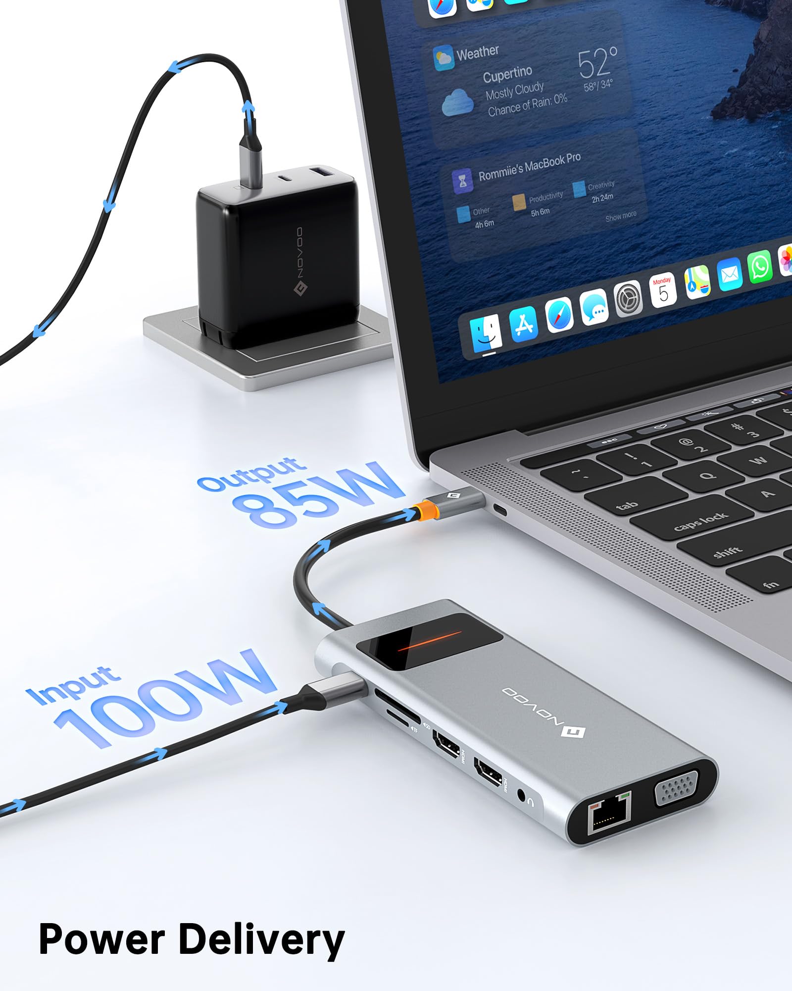 Stacja dokująca USB C, potrójny wyświetlacz, NOVOO 12 w 1, USB C z 2 HDMI, VGA, Ethernet, czytnik SD/TF, 4 USB, Audio 3,5 mm, szybkie ładowanie PD 100 W do MacBook/Dell/Surface/HP