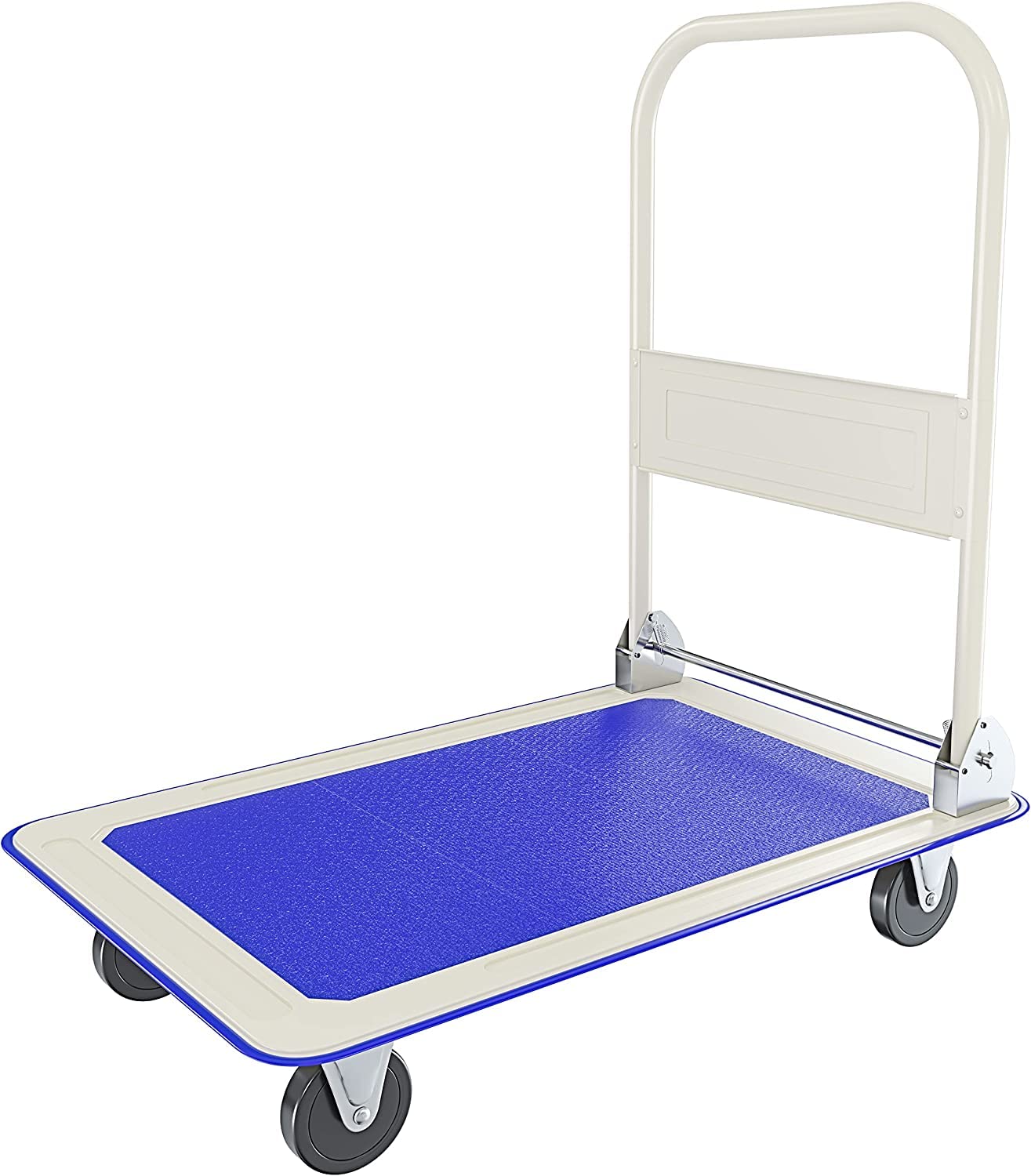 Carrello Pieghevole Tuttofare Richiudibile Portata Max 150 Kg Con 4 Ruote Carrellino Trasportatore Piattaforma Con Pianale In Acciaio E Rivestimento Antiscivolo Portapacchi 82 x 48 x 72 Cm Blu